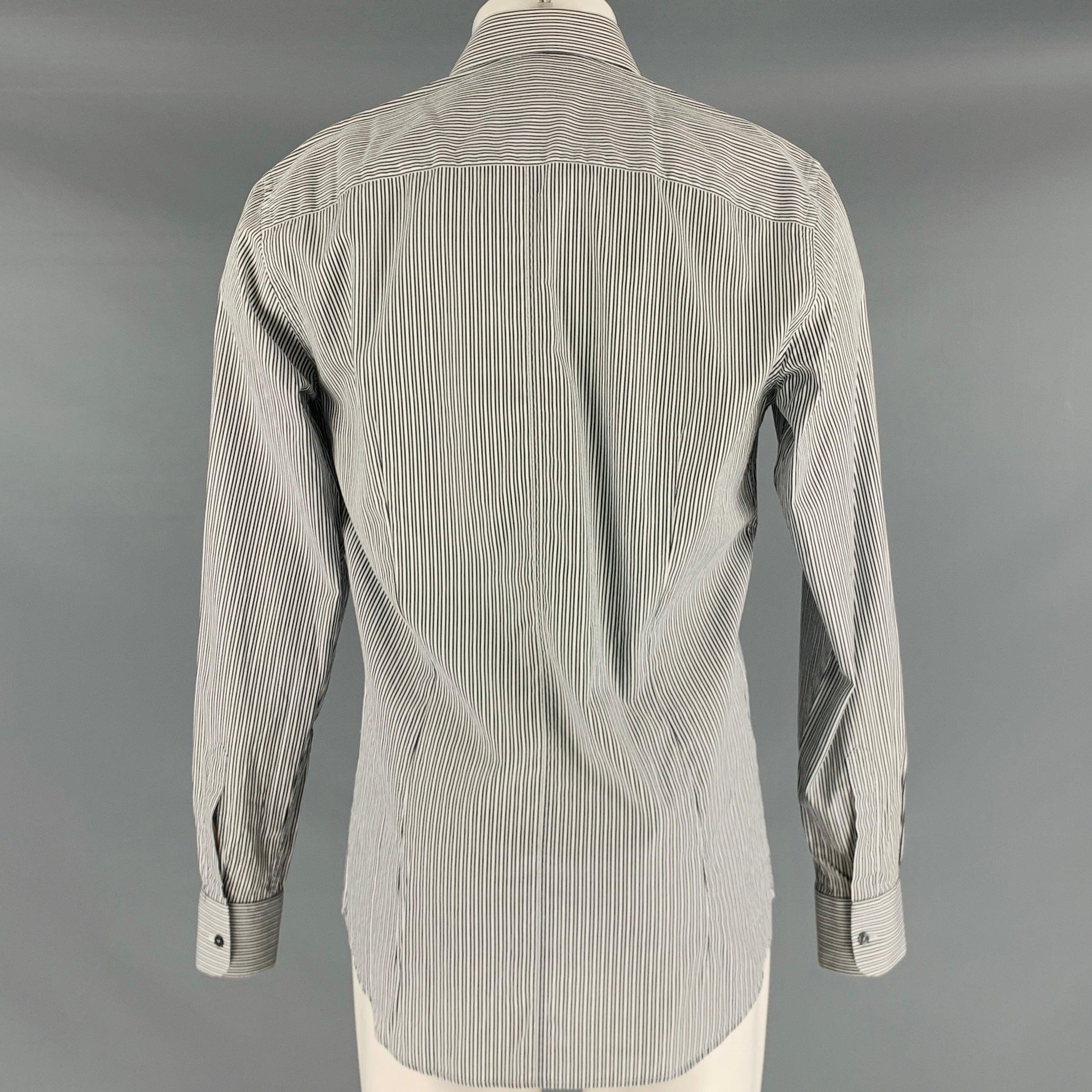 Men's DOLCE & GABBANA Size M Black White Stripe Cotton Button Up Long Sleeve Shirt For Sale