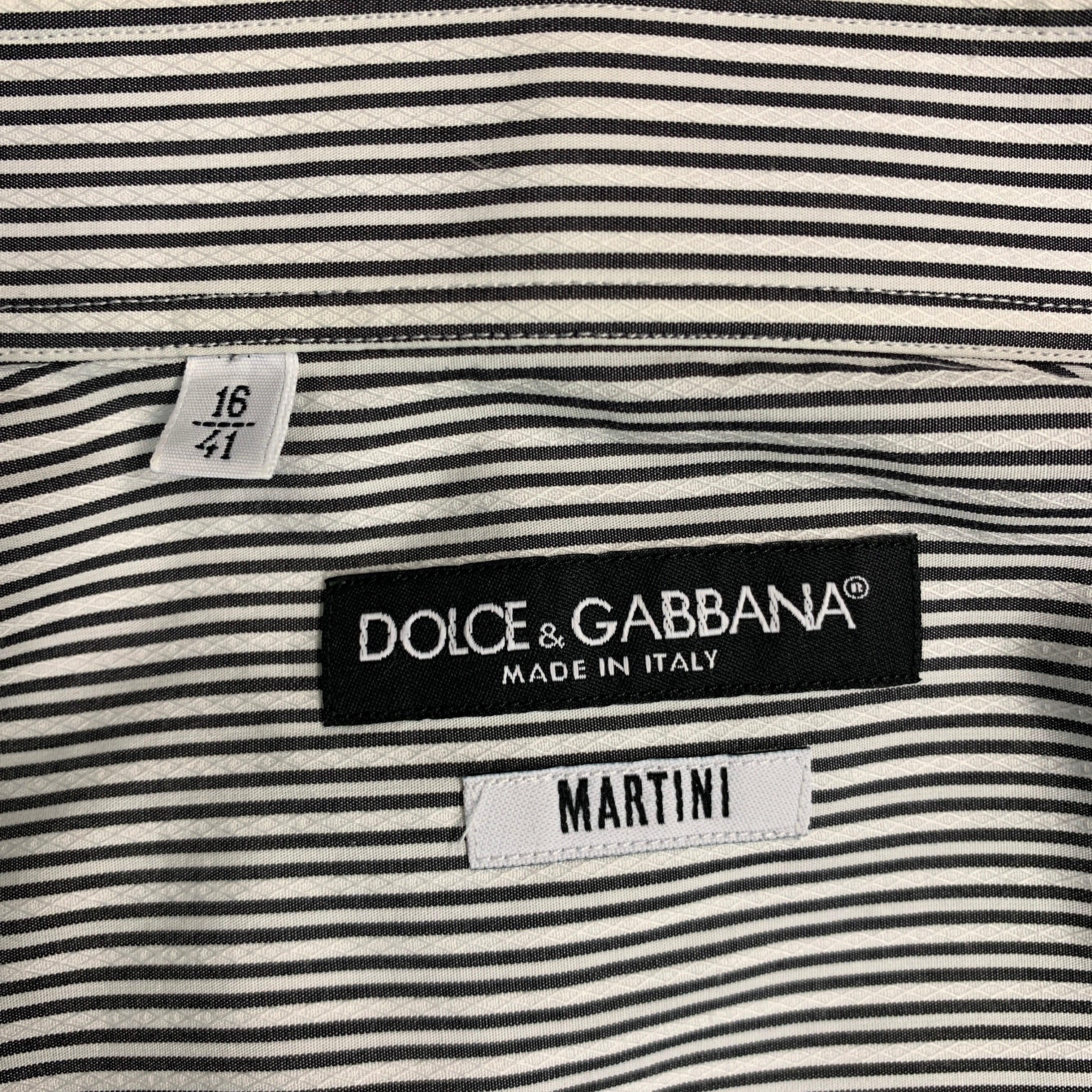 DOLCE & GABBANA Size M Black White Stripe Cotton Button Up Long Sleeve Shirt For Sale 1
