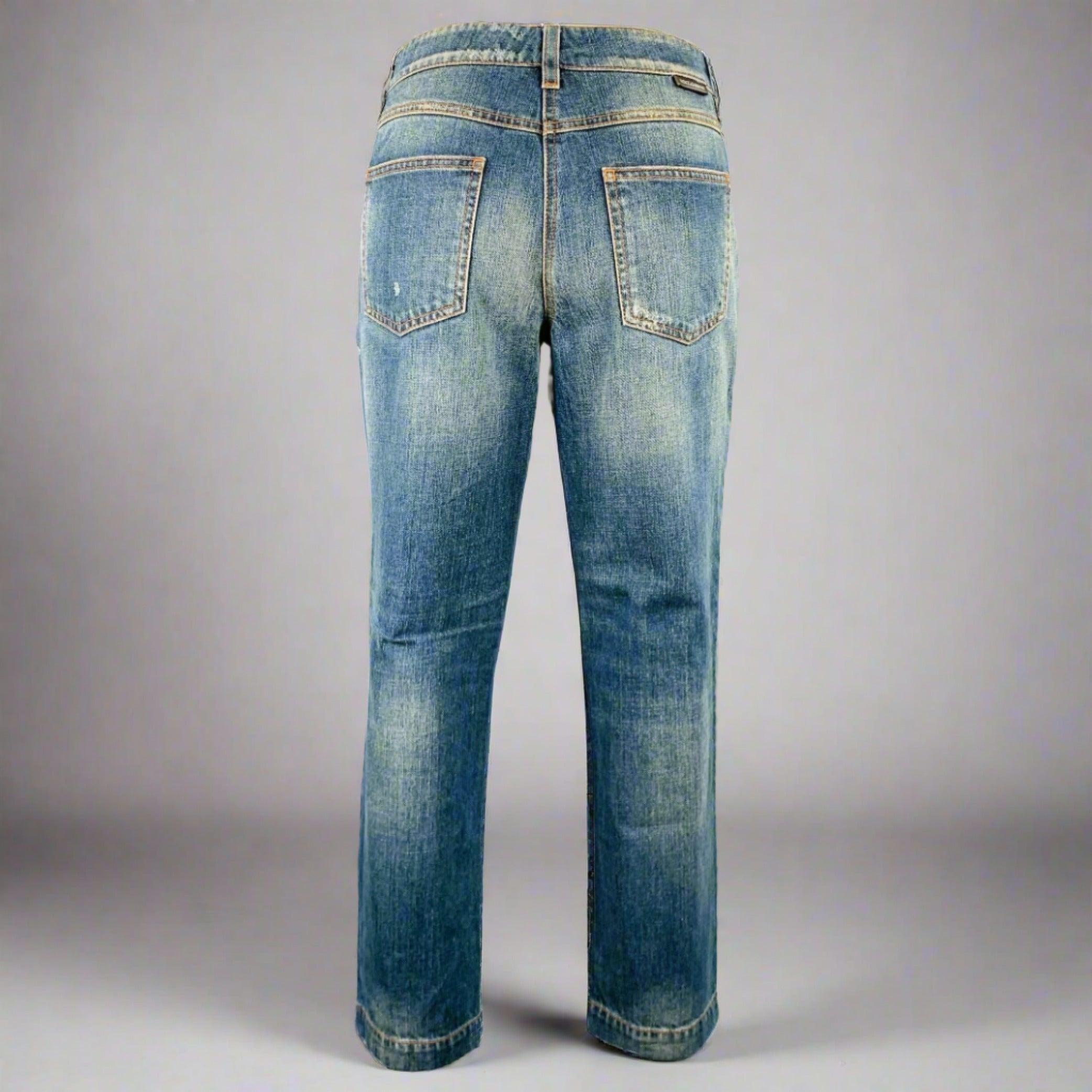 Gray DOLCE & GABBANA Size M Blue Cotton Distressed Cropped Jeans For Sale