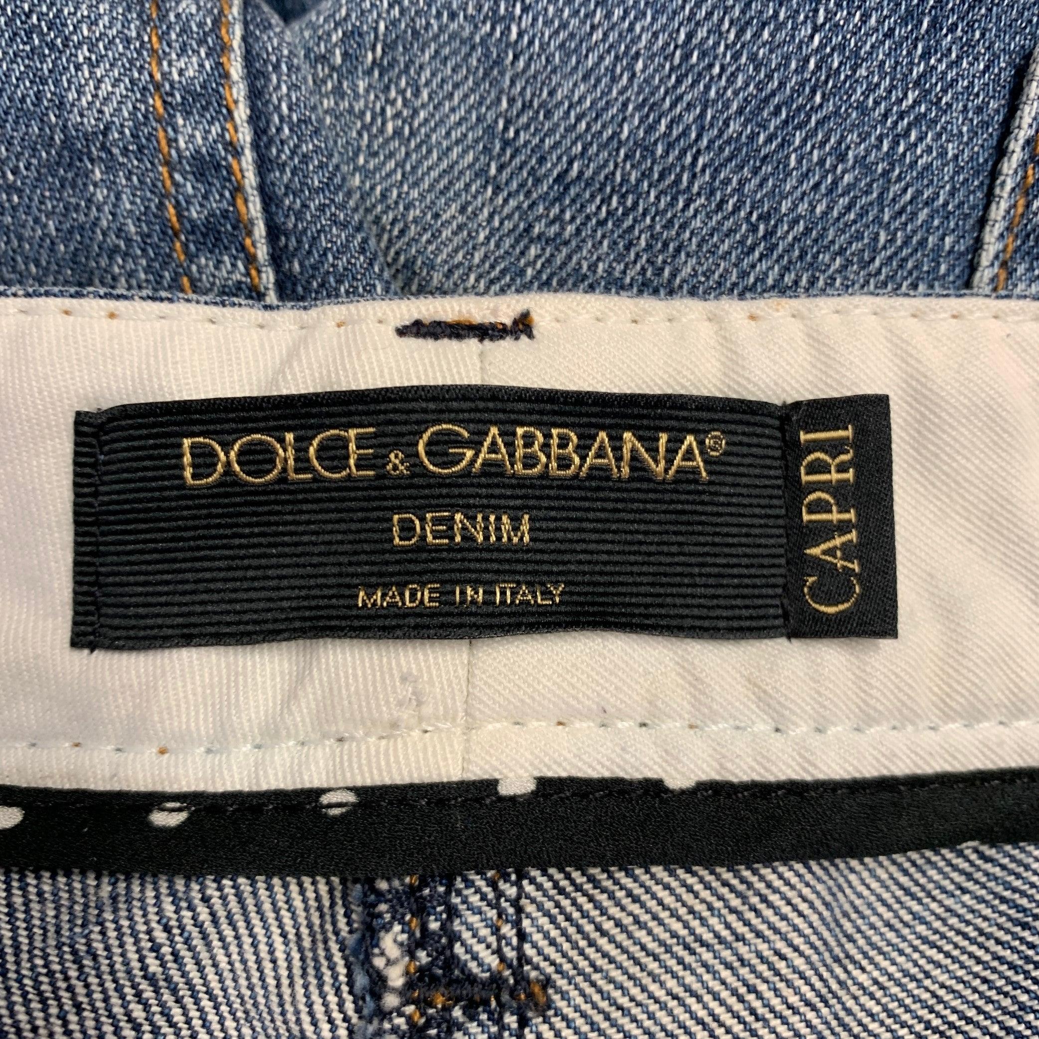 Women's DOLCE & GABBANA Size M Blue Cotton Distressed Cropped Jeans For Sale