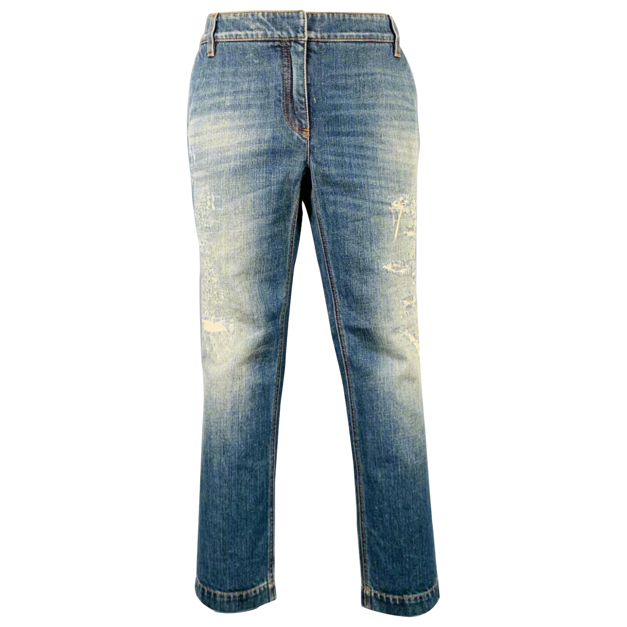 DOLCE & GABBANA Pantalones vaqueros recortados de algodón azul desgastado talla M