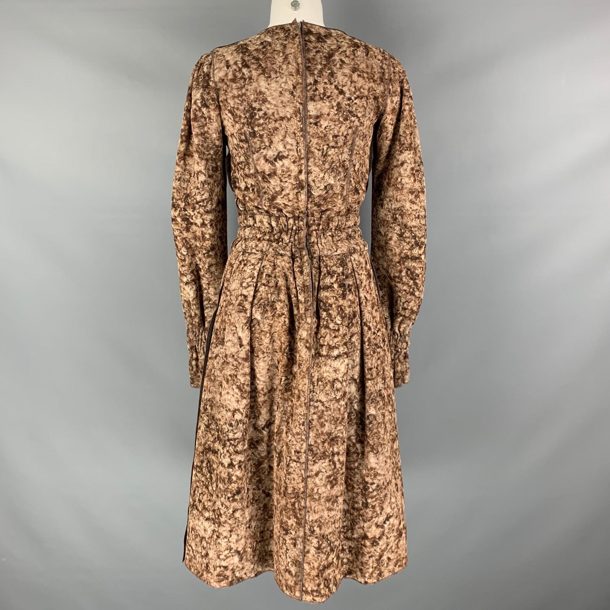 DOLCE & GABBANA Size M Brown Beige Wool Marbled Long Sleeve Dress In Good Condition For Sale In San Francisco, CA