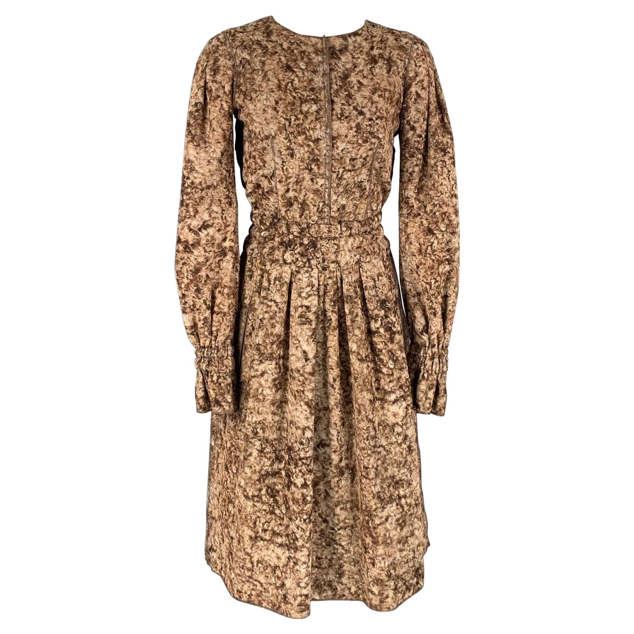 DOLCE & GABBANA Size M Brown Beige Wool Marbled Long Sleeve Dress (Robe à manches longues en laine marbrée)