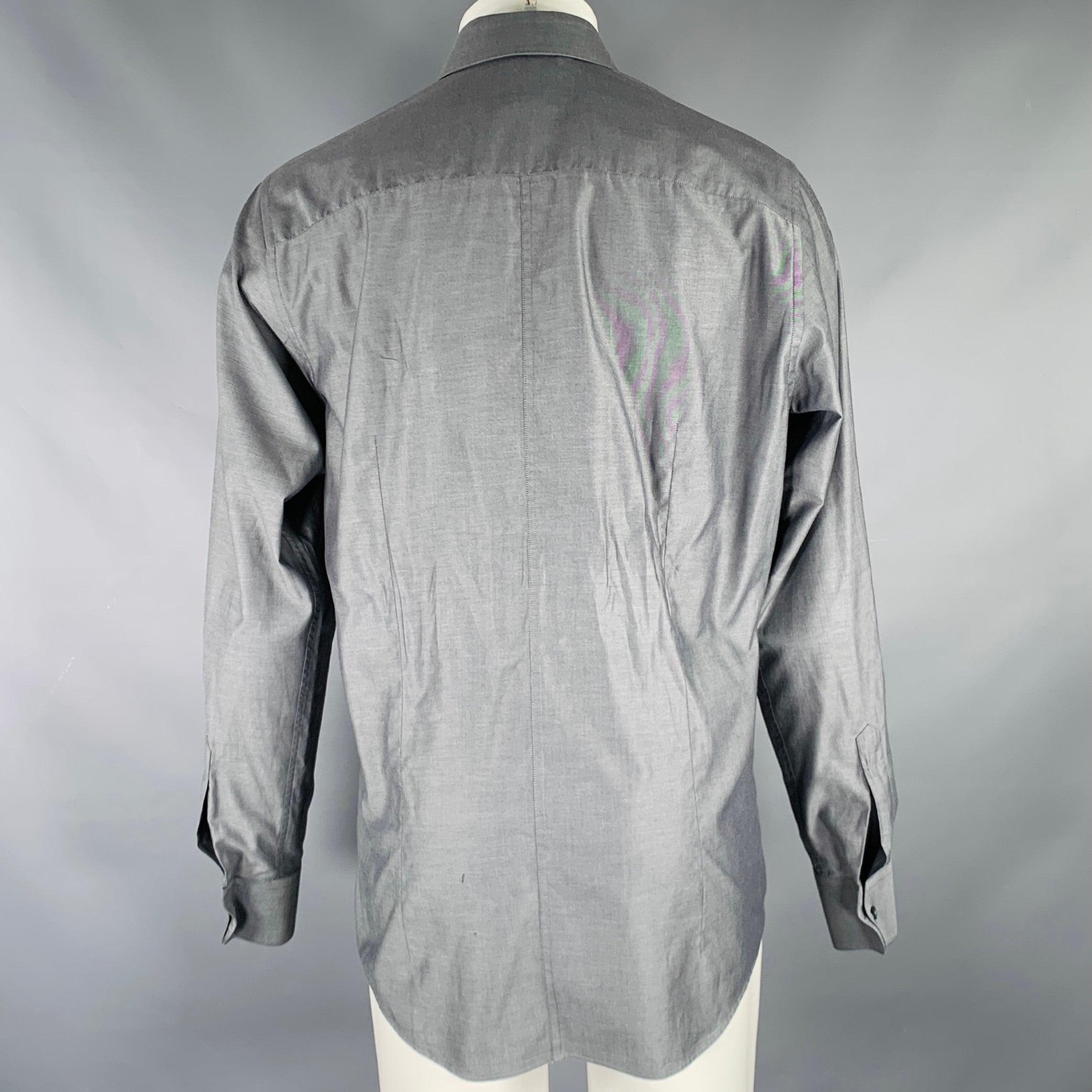 DOLCE & GABBANA Size M Grey Cotton Button Up Long Sleeve Shirt In Excellent Condition For Sale In San Francisco, CA