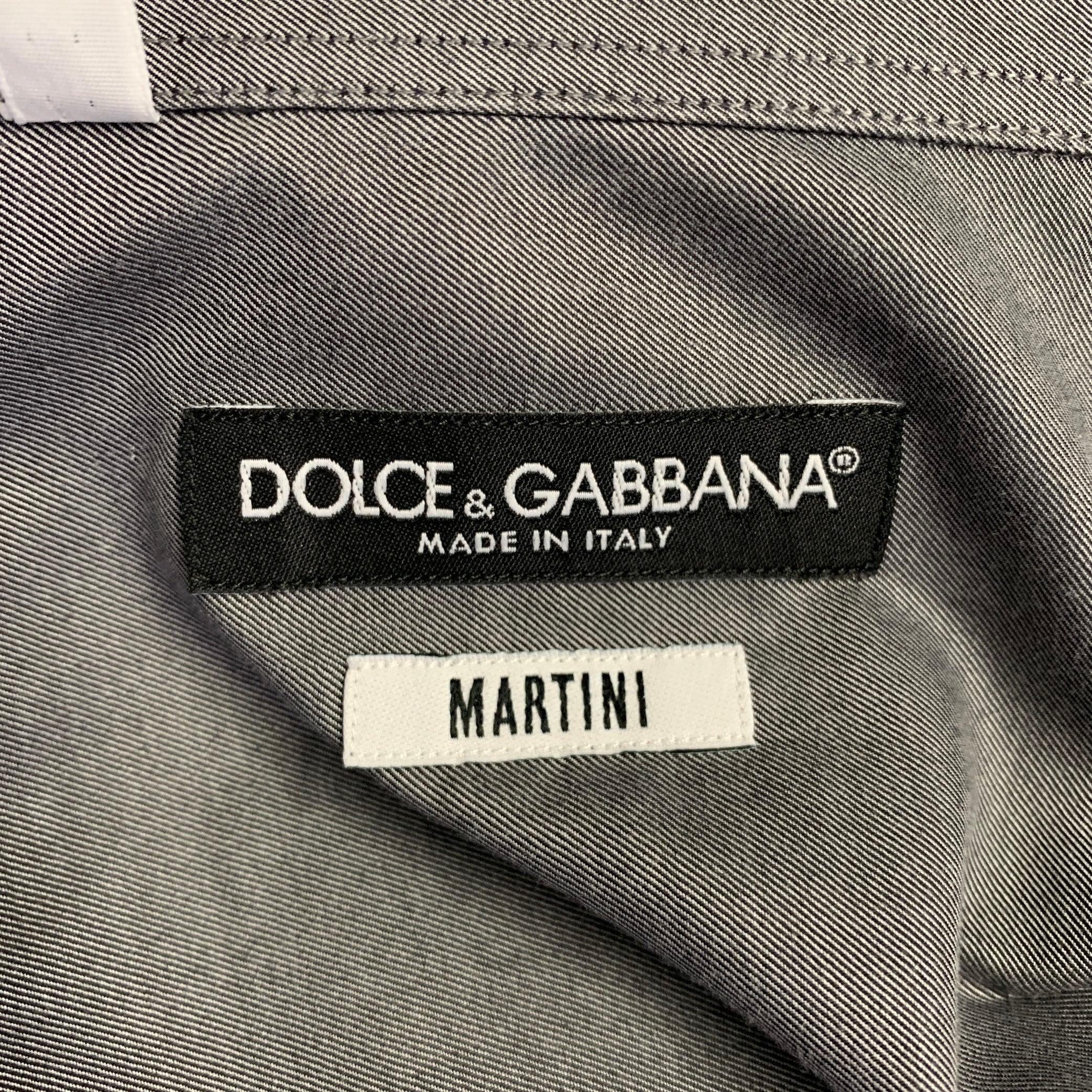 Men's DOLCE & GABBANA Size M Grey Cotton Button Up Long Sleeve Shirt For Sale