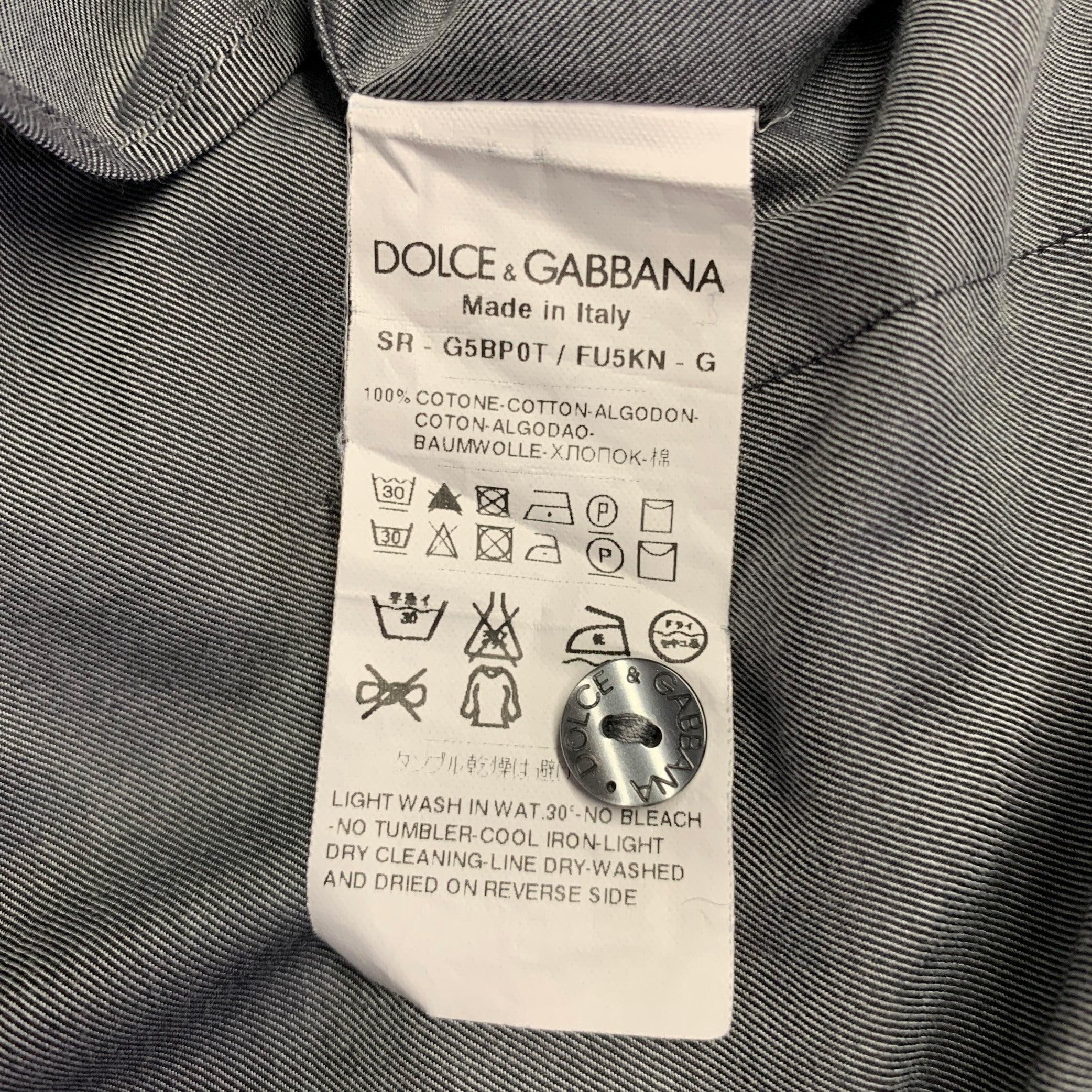 DOLCE & GABBANA Size M Grey Cotton Button Up Long Sleeve Shirt For Sale 1