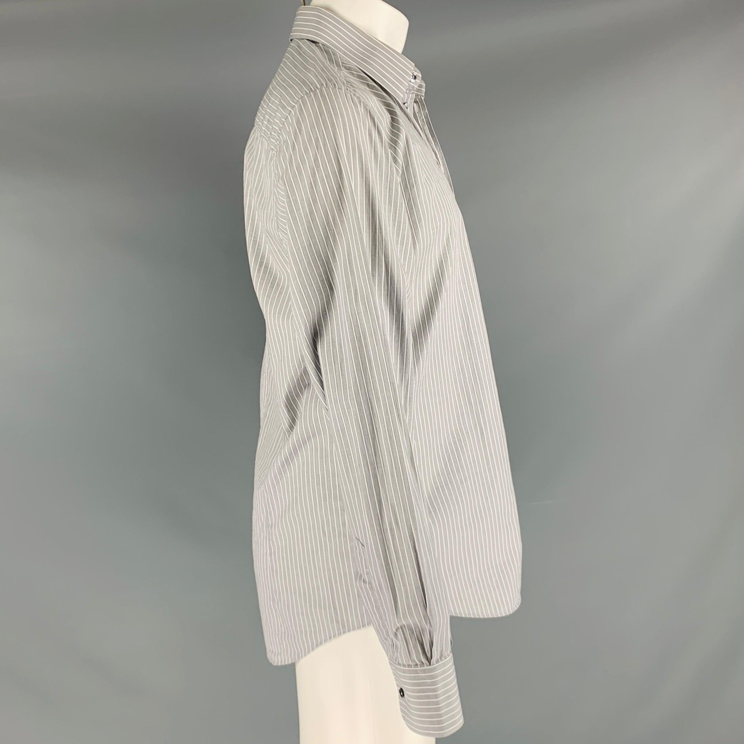 DOLCE & GABBANA Size M Grey White Stripe Cotton Button Up Long Sleeve Shirt In Excellent Condition For Sale In San Francisco, CA