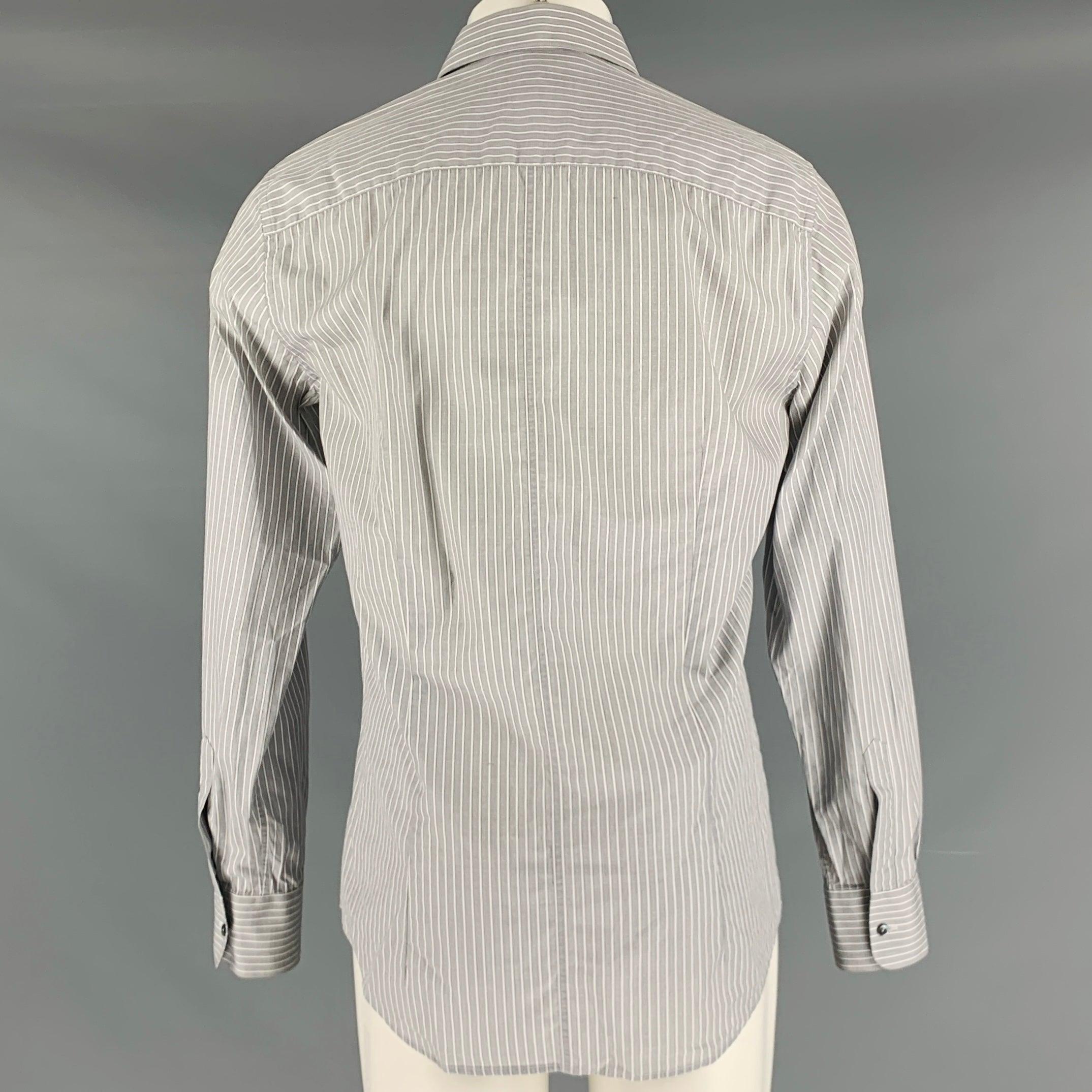 Men's DOLCE & GABBANA Size M Grey White Stripe Cotton Button Up Long Sleeve Shirt For Sale