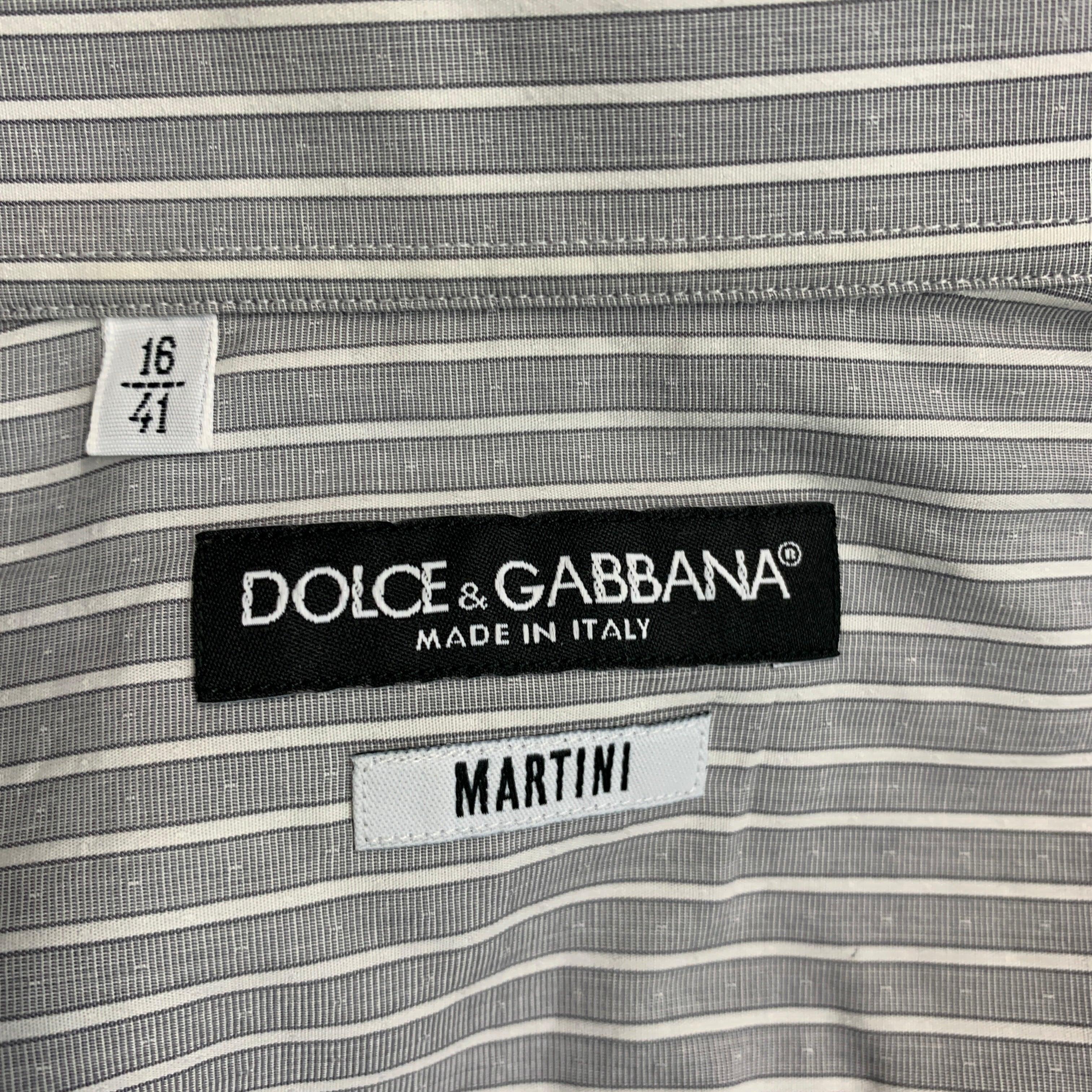 DOLCE & GABBANA Size M Grey White Stripe Cotton Button Up Long Sleeve Shirt For Sale 1
