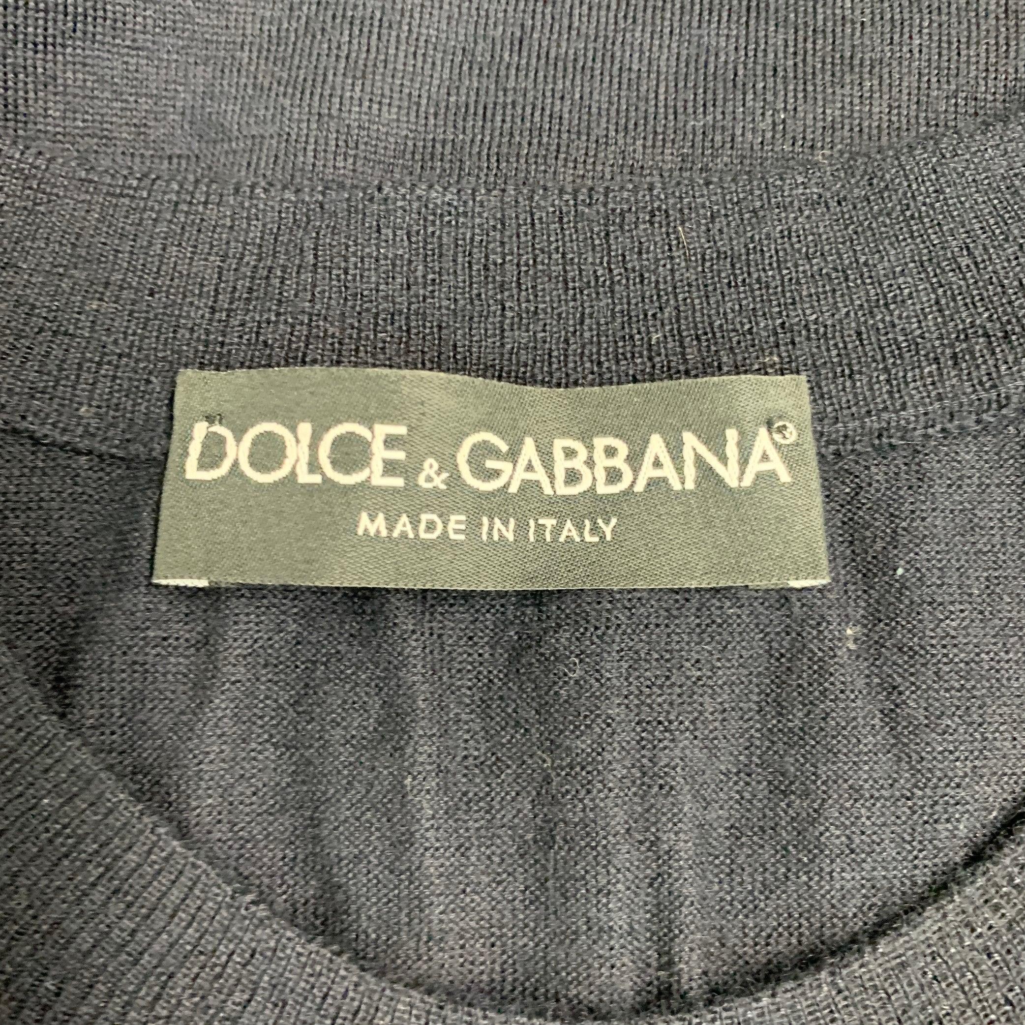 Men's DOLCE & GABBANA Size M Navy Knit Cashmere Crew Neck Pullover For Sale