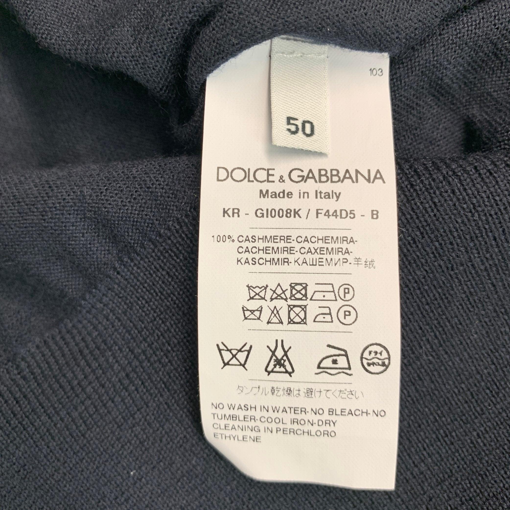 DOLCE & GABBANA Size M Navy Knit Cashmere Crew Neck Pullover For Sale 1