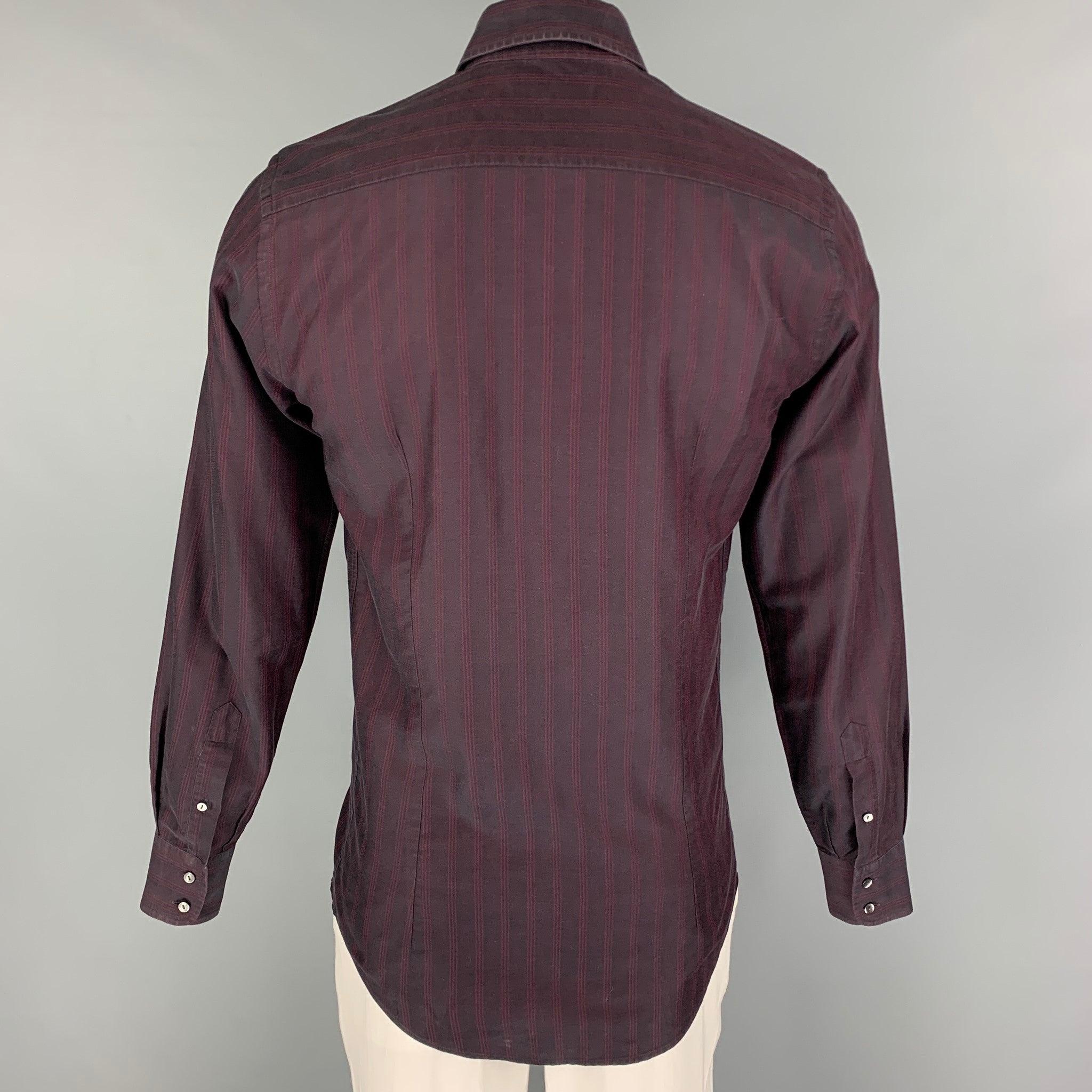 DOLCE & GABBANA Size M Red Burgundy Stripe Long Sleeve Shirt In Good Condition For Sale In San Francisco, CA