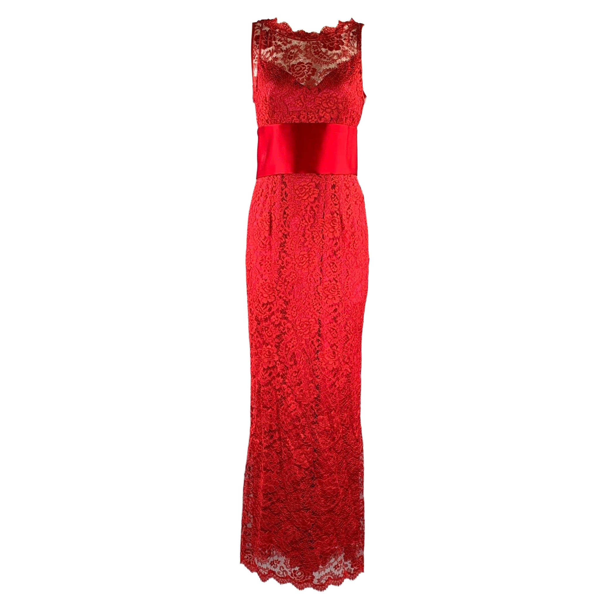 DOLCE & GABBANA Größe M Rotes langes Kleid aus Satin und Spitze