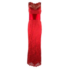 DOLCE & GABBANA Size M Red Satin Lace Long Gown