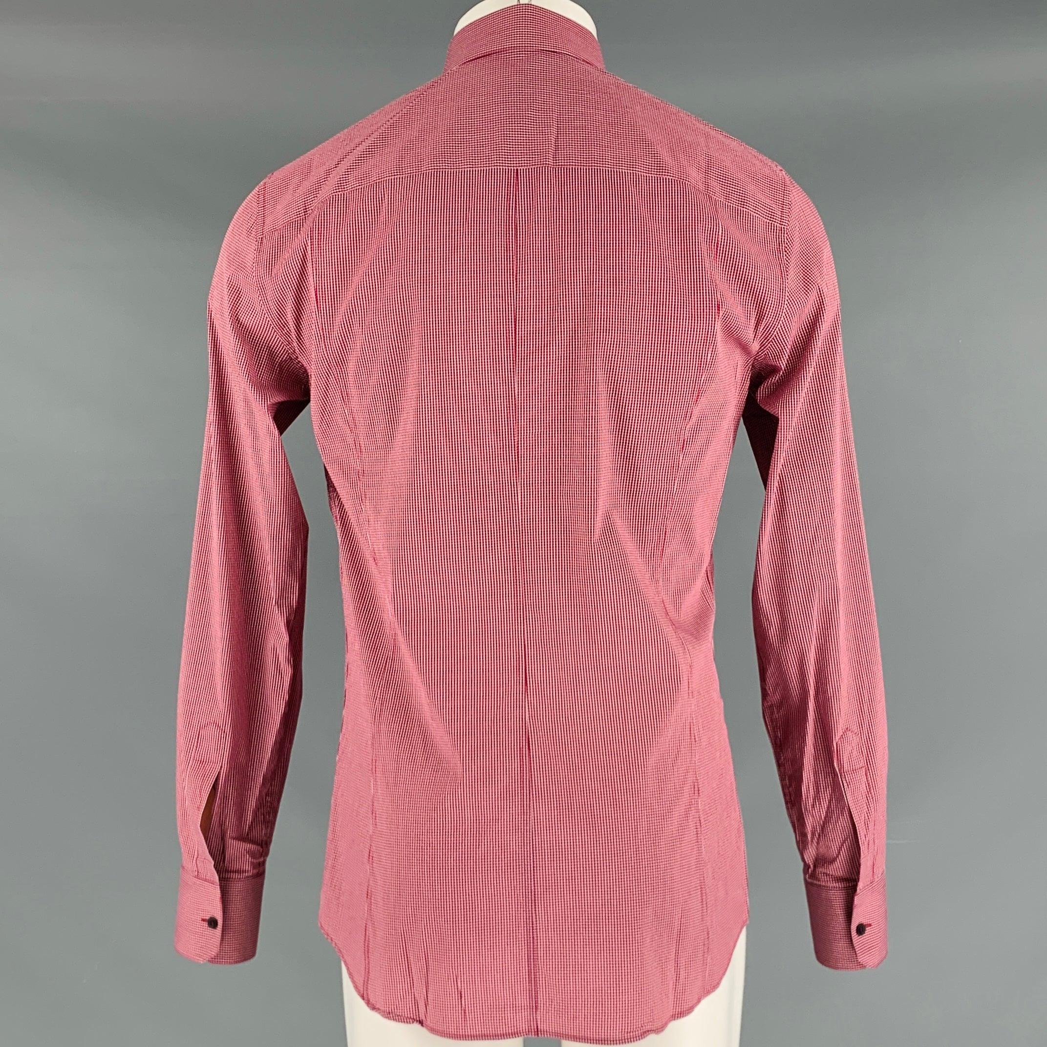 Men's DOLCE & GABBANA Size M Red White Grid Cotton Button Up Long Sleeve Shirt For Sale
