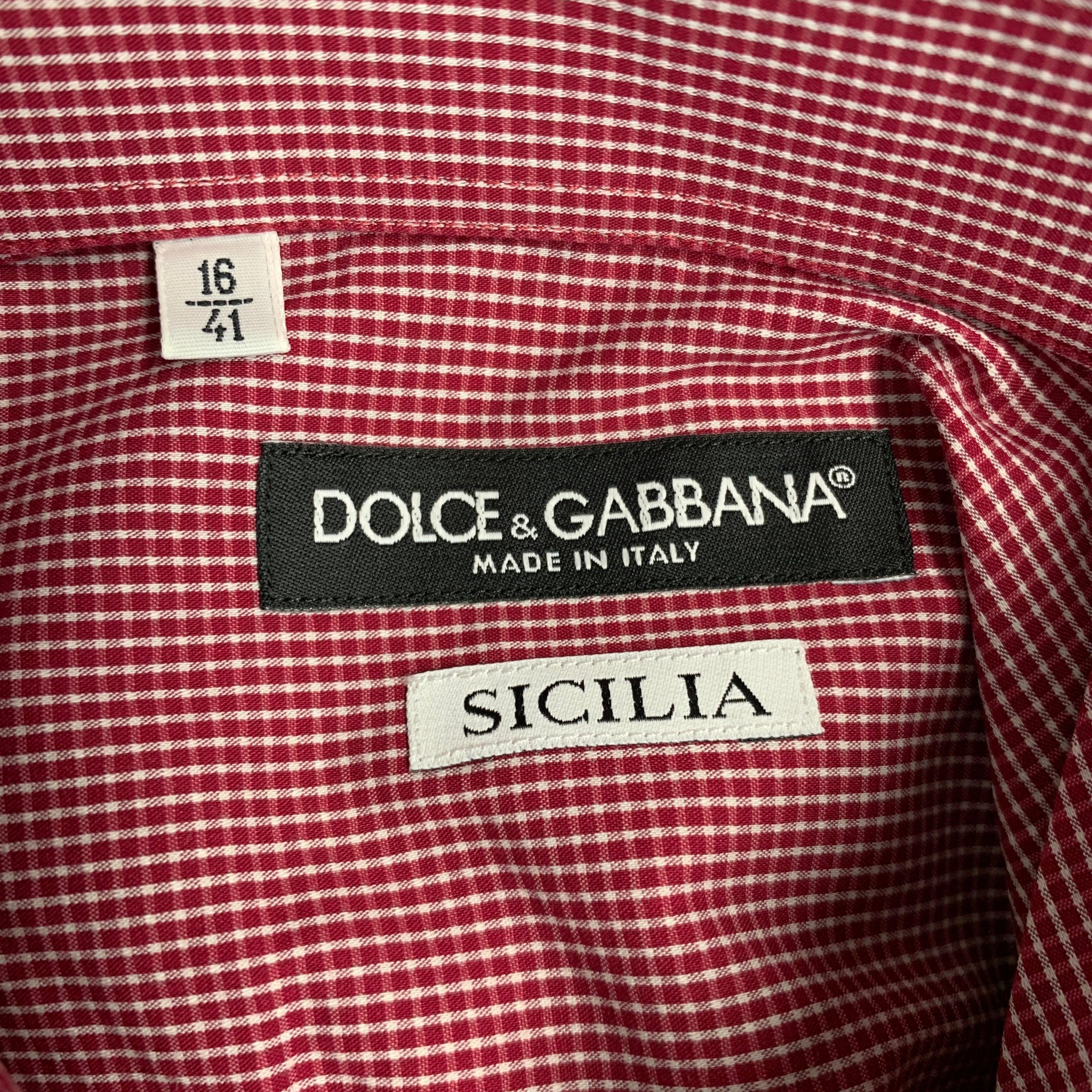 DOLCE & GABBANA Size M Red White Grid Cotton Button Up Long Sleeve Shirt For Sale 1