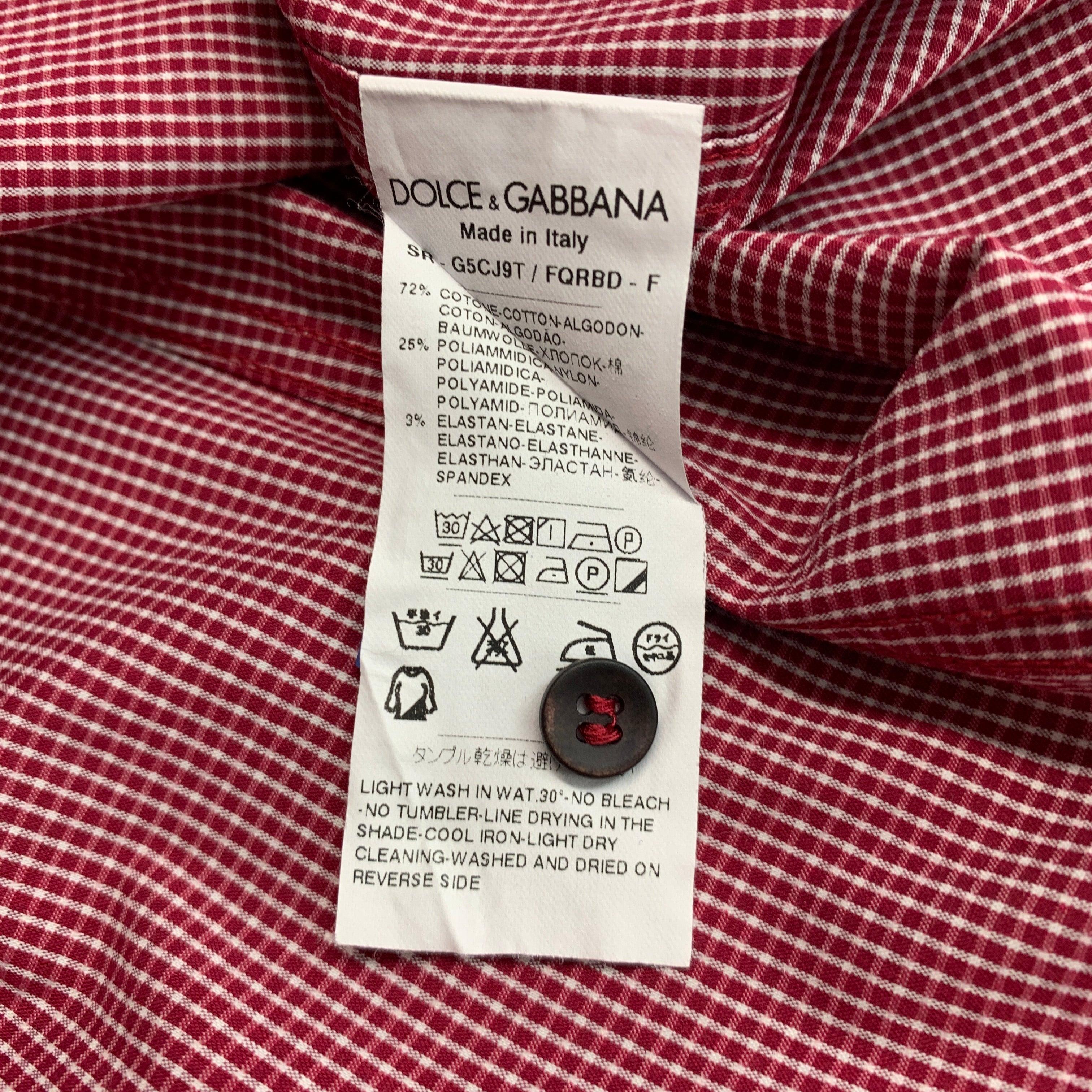 DOLCE & GABBANA Size M Red White Grid Cotton Button Up Long Sleeve Shirt For Sale 2