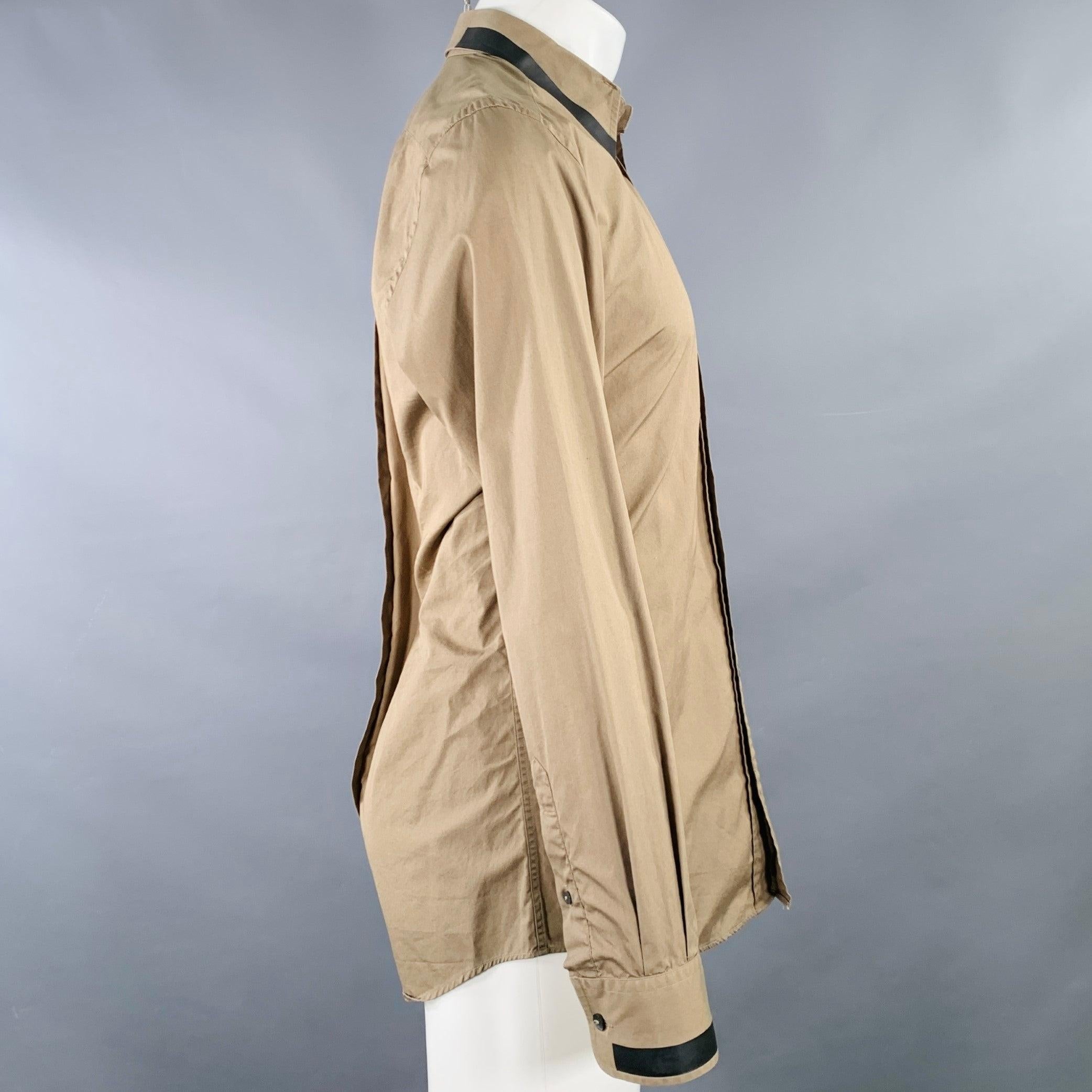 Beige DOLCE & GABBANA Size M Tan Black Cotton Contrast Trim Long Sleeve Shirt For Sale