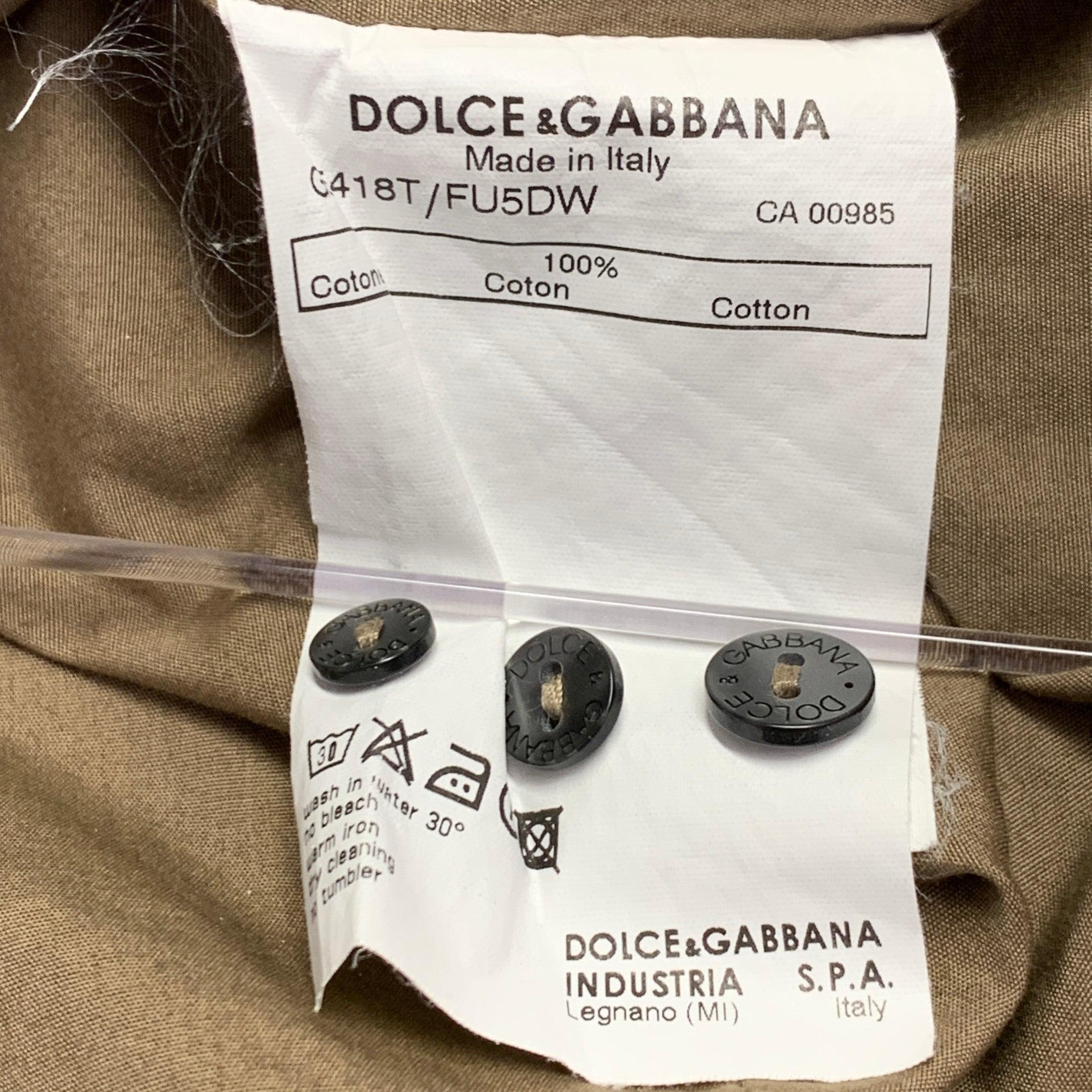DOLCE & GABBANA Size M Tan Black Cotton Contrast Trim Long Sleeve Shirt For Sale 3