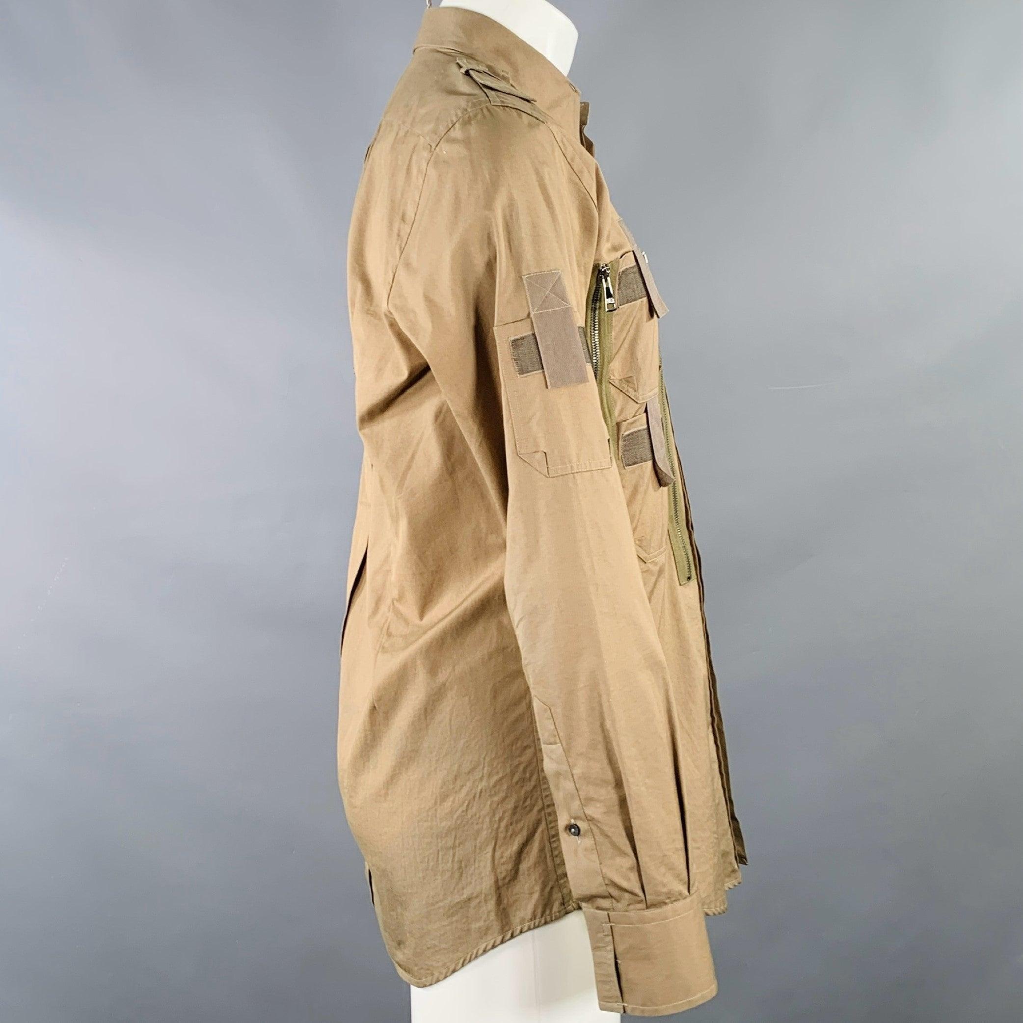 Marrone DOLCE & GABBANA - Camicia a maniche lunghe in cotone Utility Tan taglia M in vendita