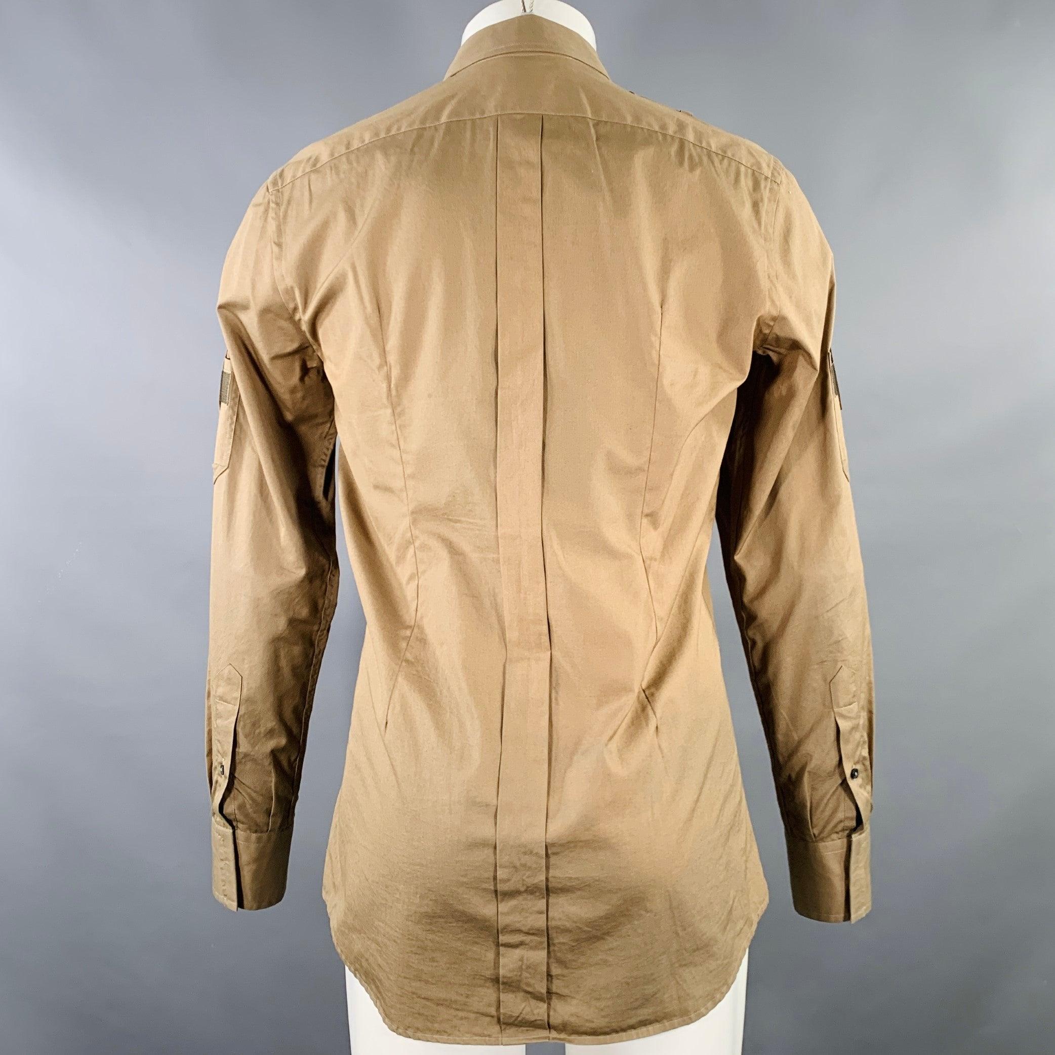 DOLCE & GABBANA - Camicia a maniche lunghe in cotone Utility Tan taglia M In condizioni buone in vendita a San Francisco, CA