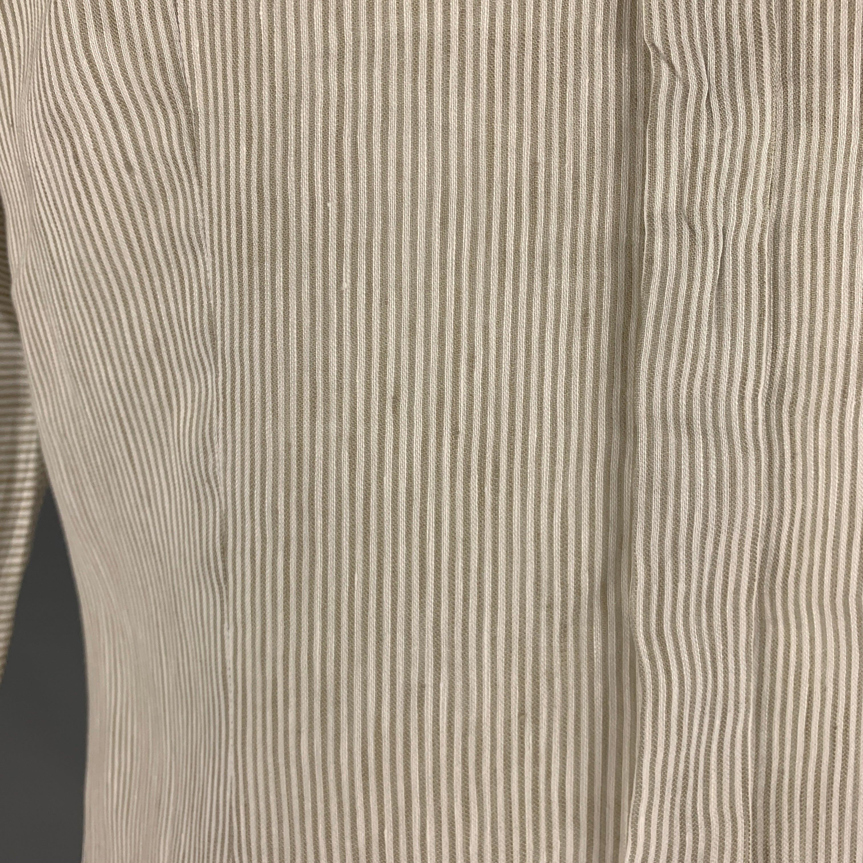 Men's DOLCE & GABBANA Size M White Beige Stripe Linen Cotton Long Sleeve Shirt For Sale