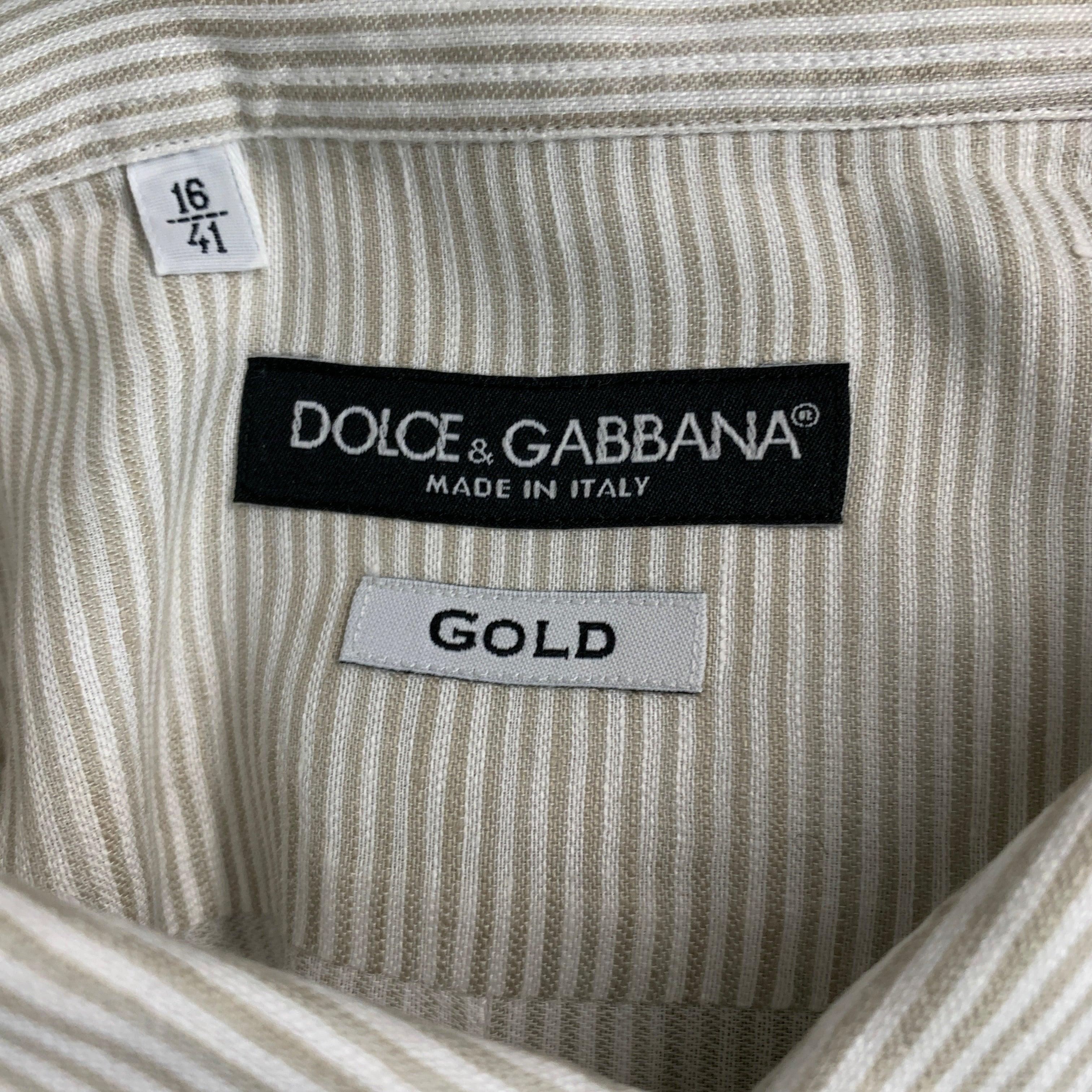 DOLCE & GABBANA Size M White Beige Stripe Linen Cotton Long Sleeve Shirt For Sale 2