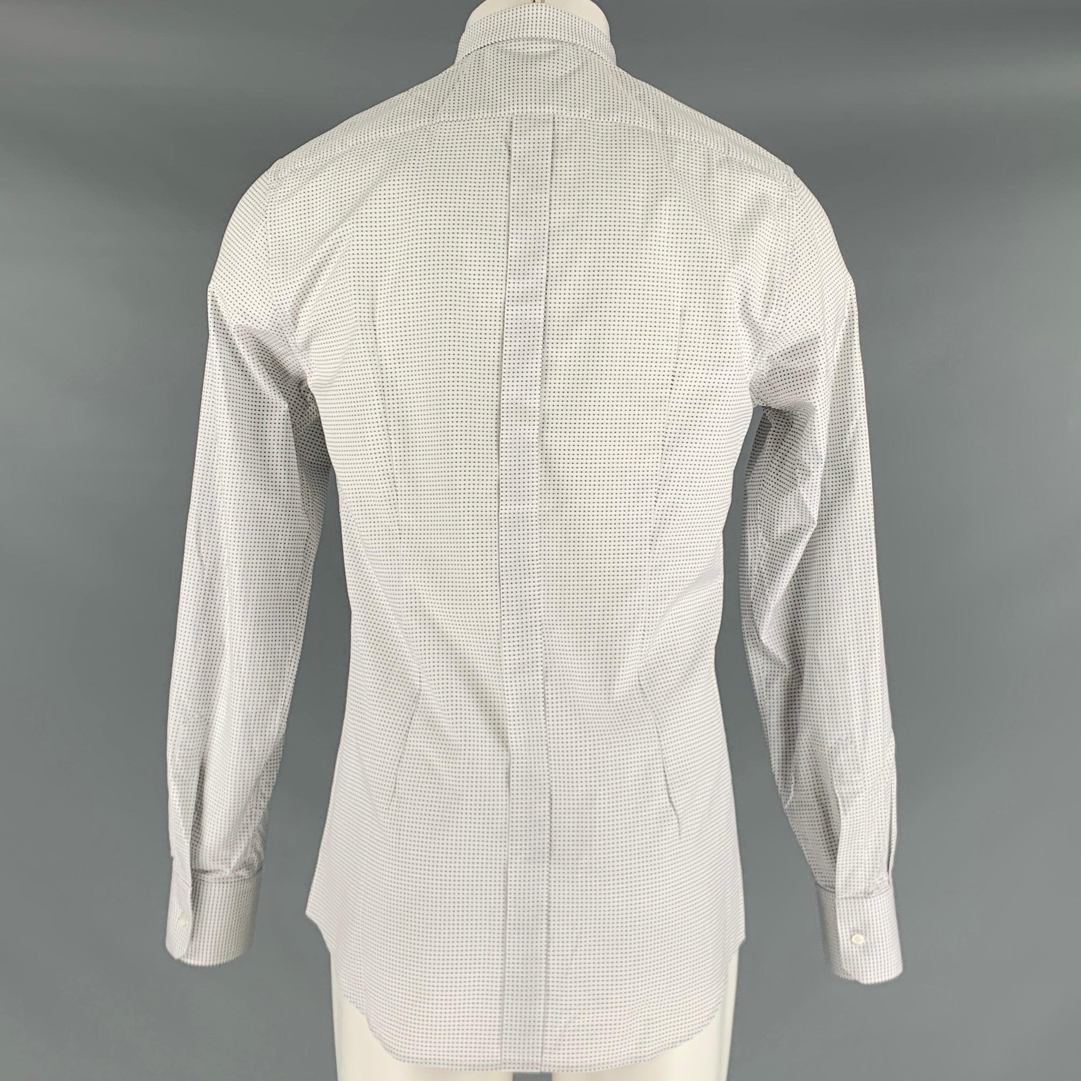 Men's DOLCE & GABBANA Size M White Grey Dots Cotton Button Up Long Sleeve Shirt For Sale