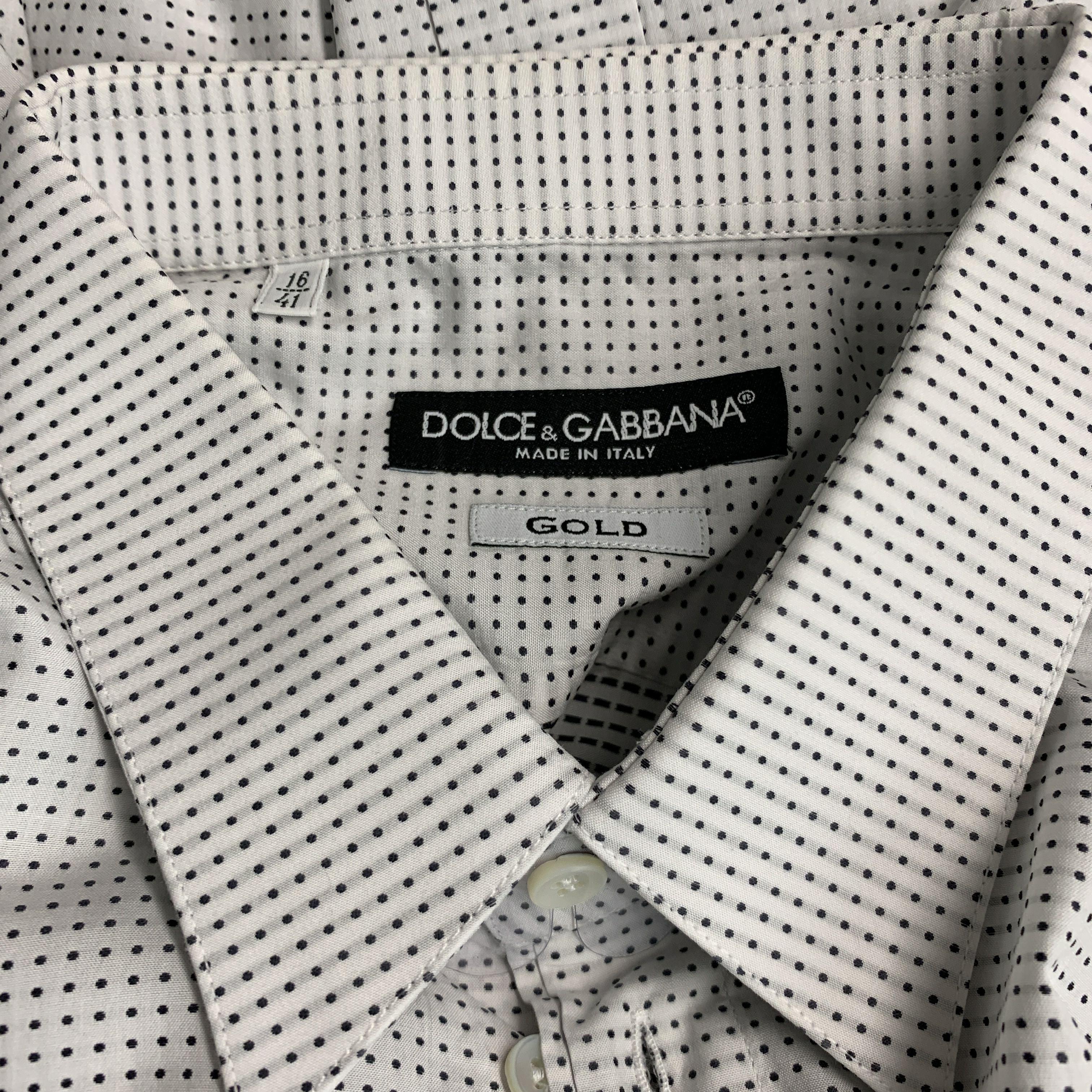 DOLCE & GABBANA Size M White Grey Dots Cotton Button Up Long Sleeve Shirt For Sale 1