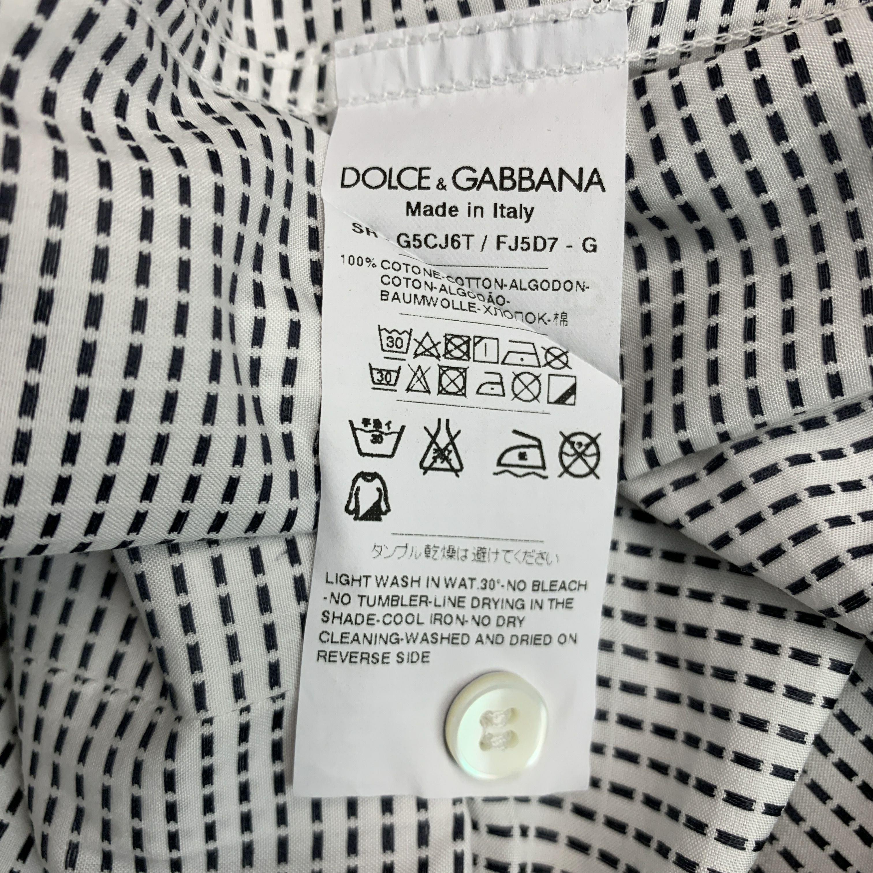 DOLCE & GABBANA Size M White Grey Dots Cotton Button Up Long Sleeve Shirt For Sale 2