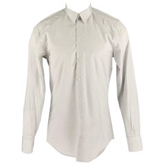 DOLCE 
GABBANA Size M White Grey Dots Cotton Button Up Long Sleeve Shirt