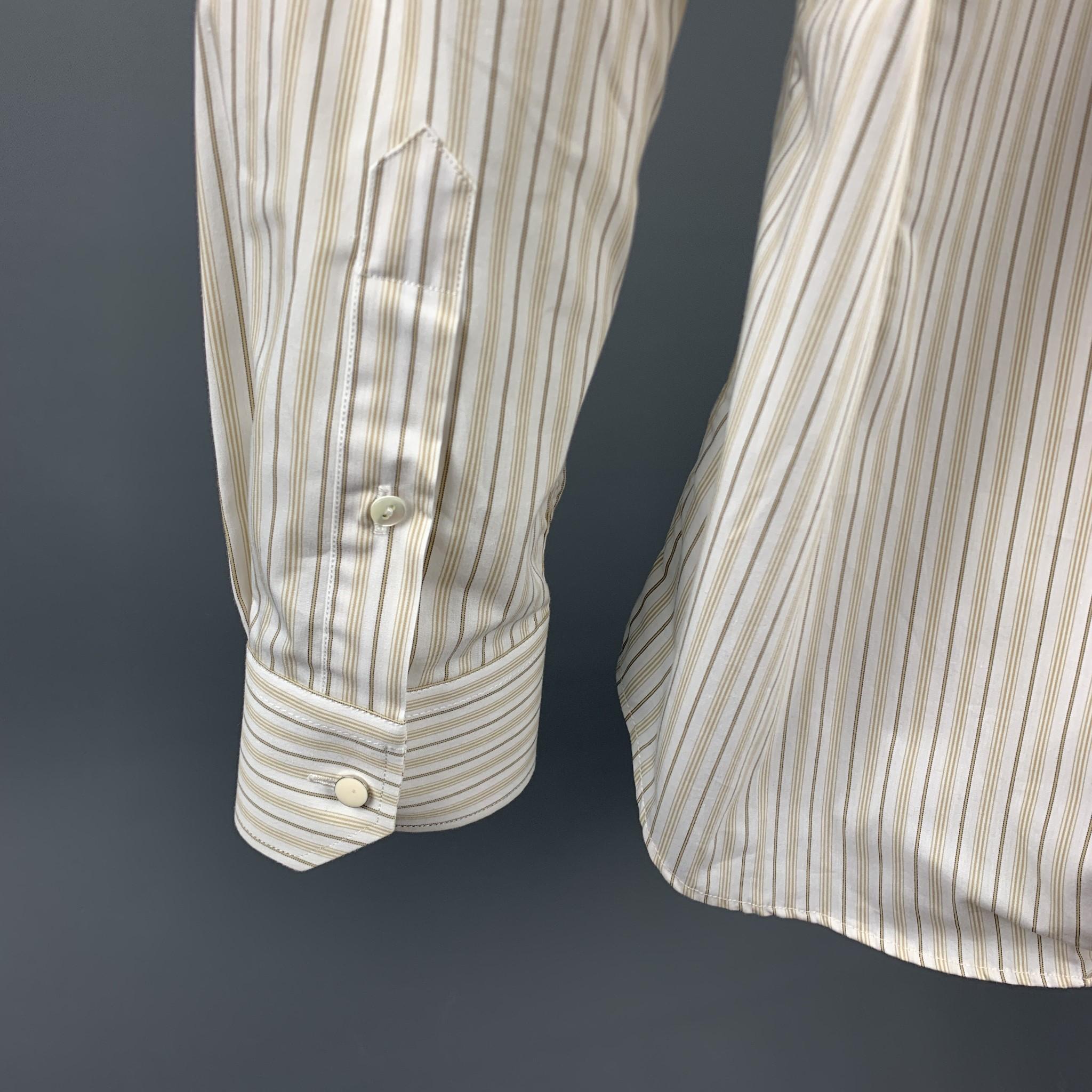 DOLCE & GABBANA Size M White Stripe Cotton 3/4 Sleeves Long Sleeve Shirt In Excellent Condition In San Francisco, CA