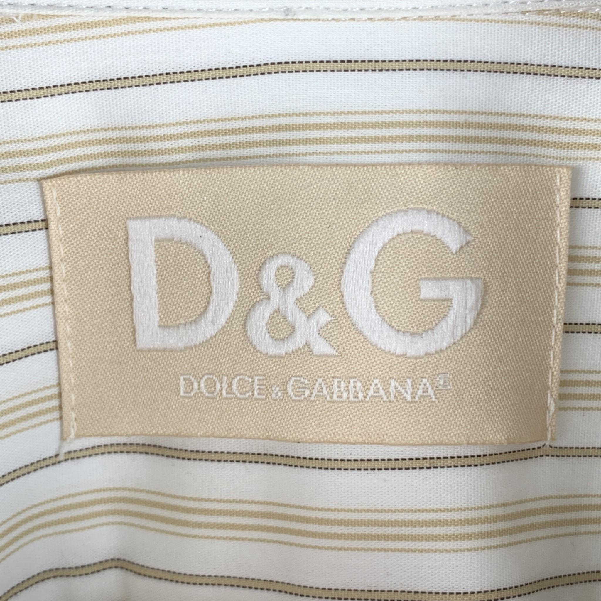 Men's DOLCE & GABBANA Size M White Stripe Cotton 3/4 Sleeves Long Sleeve Shirt