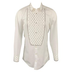 DOLCE & GABBANA Size M White Swarovski Applique Cotton Tuxedo Long Sleeve Shirt