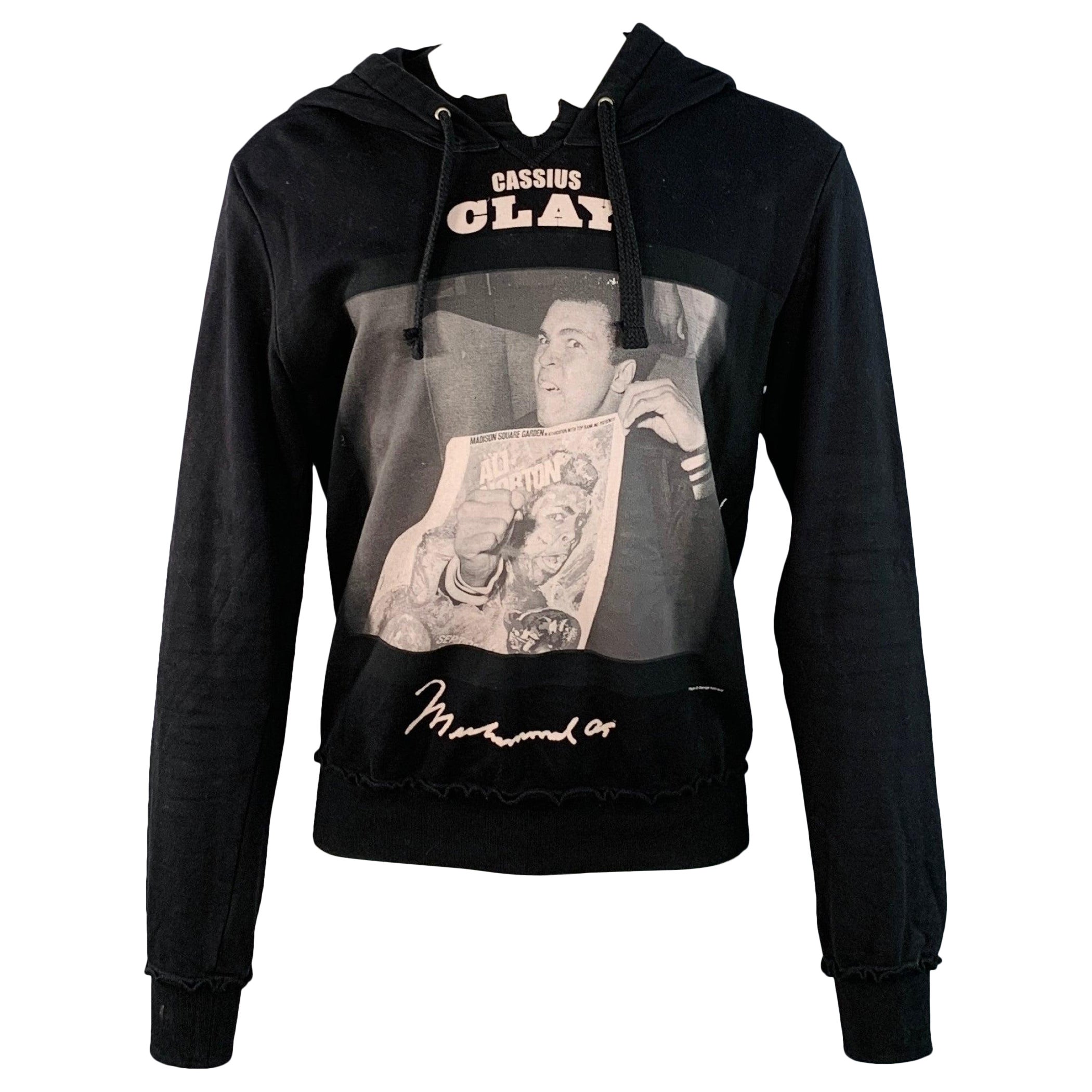 Dolce & Gabbana Taille S Sweat à capuche en coton noir imprimé Muhammad Ali