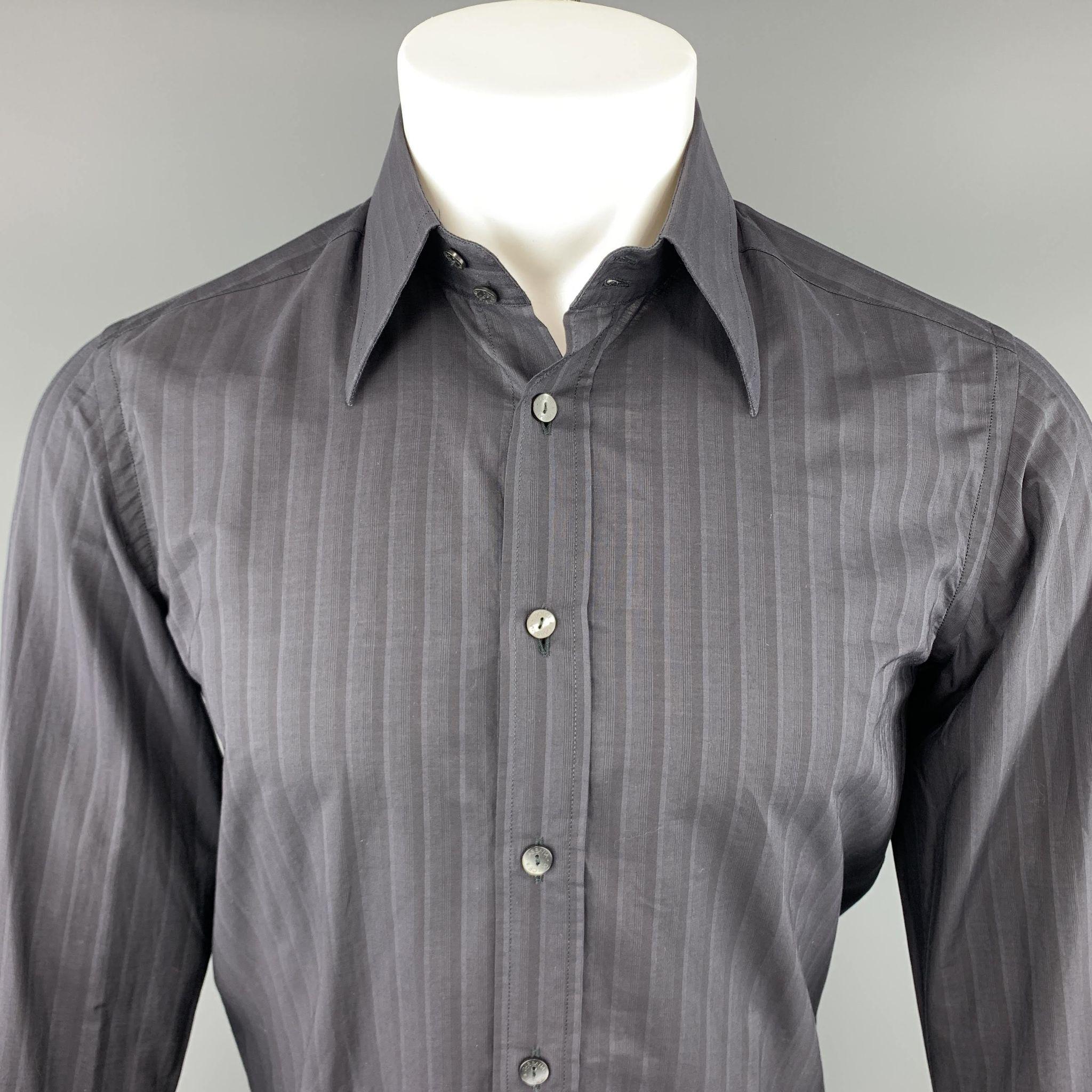 DOLCE & GABBANA Size S Black Stripe Cotton Button Up Long Sleeve Shirt In Excellent Condition In San Francisco, CA