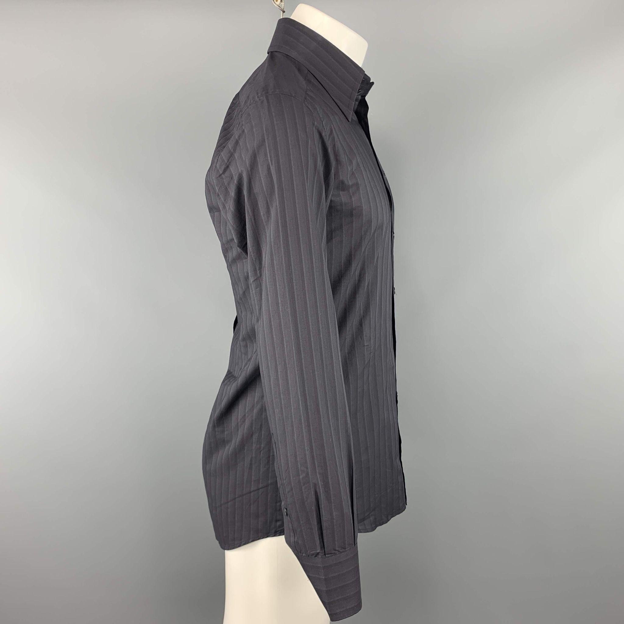 Men's DOLCE & GABBANA Size S Black Stripe Cotton Button Up Long Sleeve Shirt