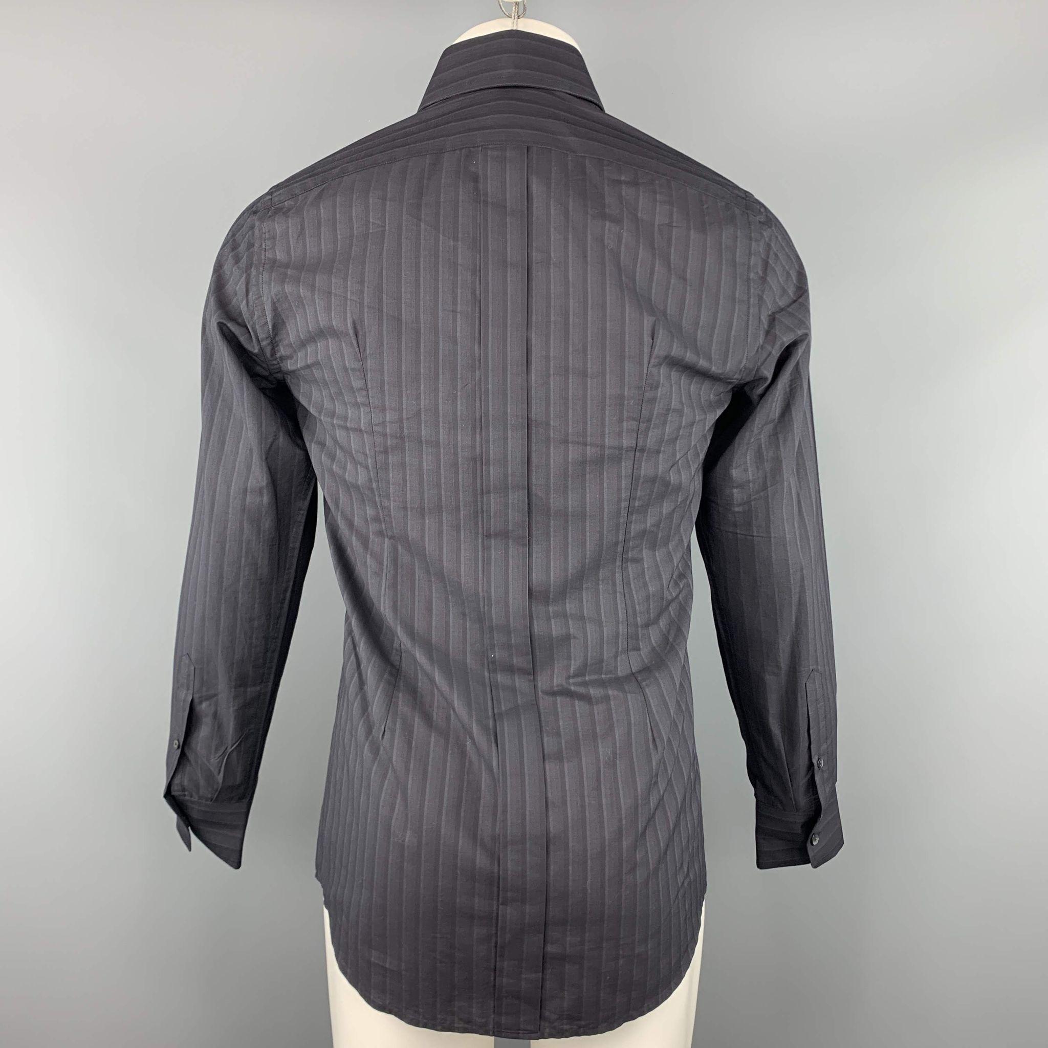 DOLCE & GABBANA Size S Black Stripe Cotton Button Up Long Sleeve Shirt 1