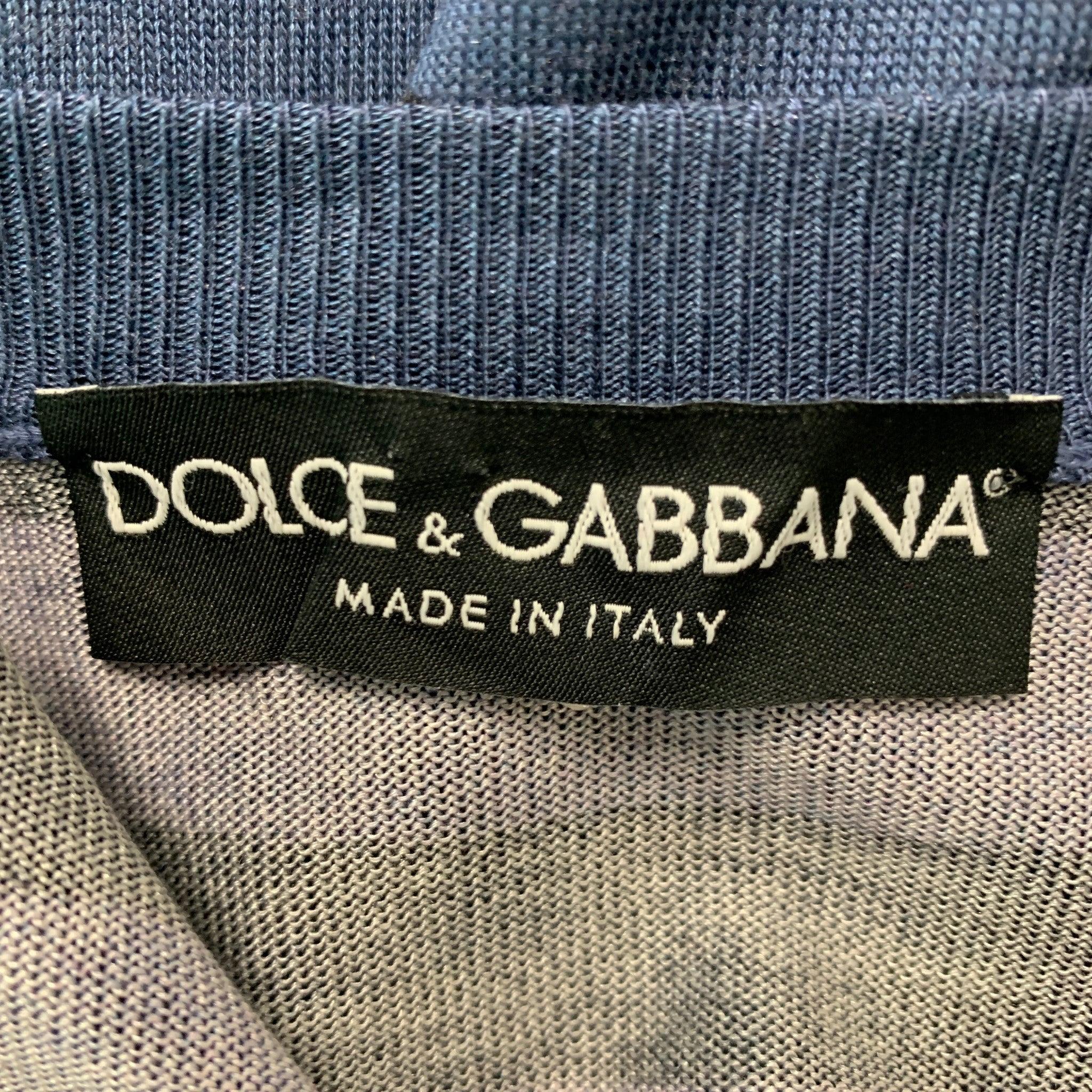 Men's DOLCE & GABBANA Size S Blue Black Polka Dot Silk Short Sleeve T-shirt For Sale