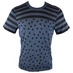 DOLCE & GABBANA Size S Blue Black Polka Dot Silk Short Sleeve T-shirt