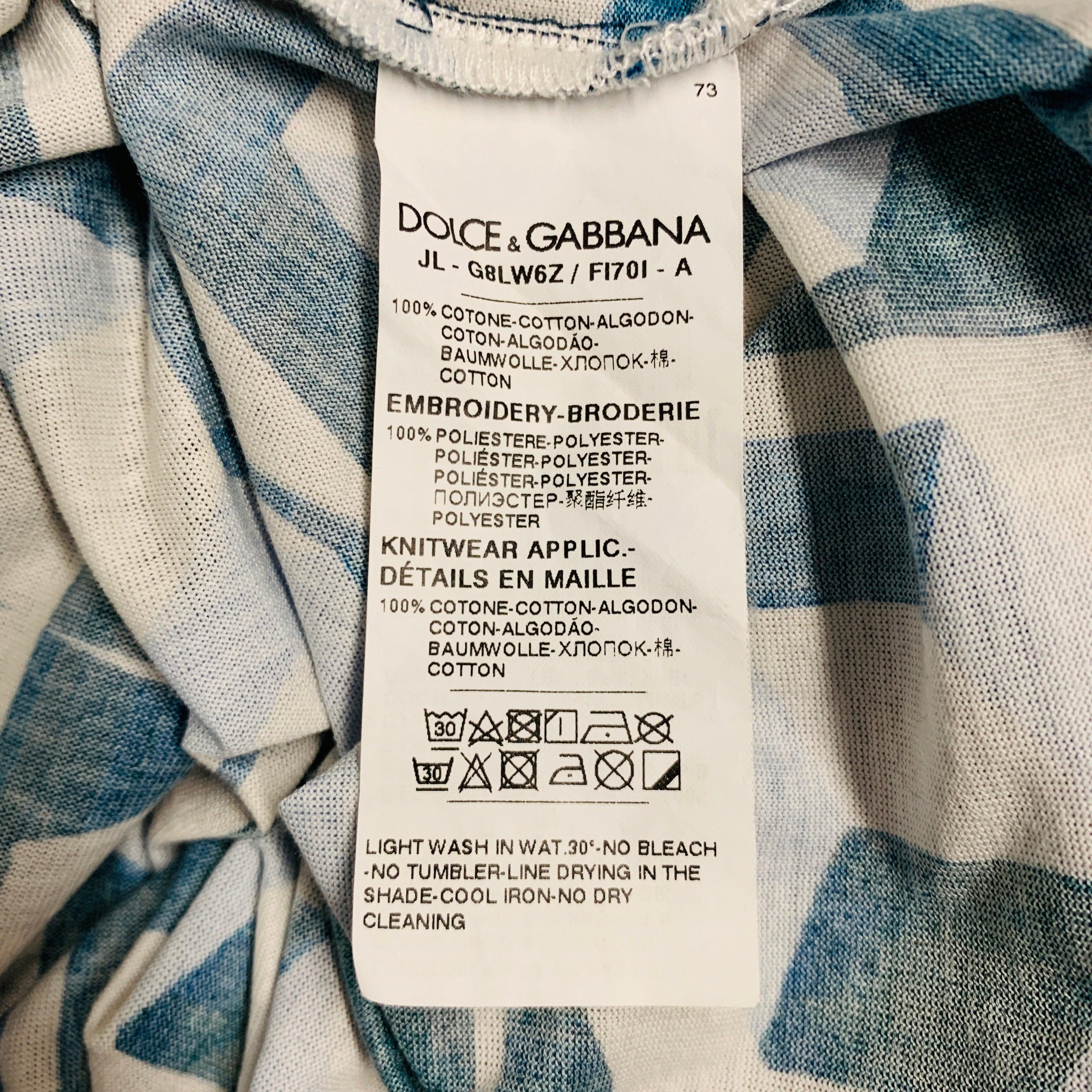 DOLCE & GABBANA Size S Blue White Graphic Cotton Short Sleeve Polo 7