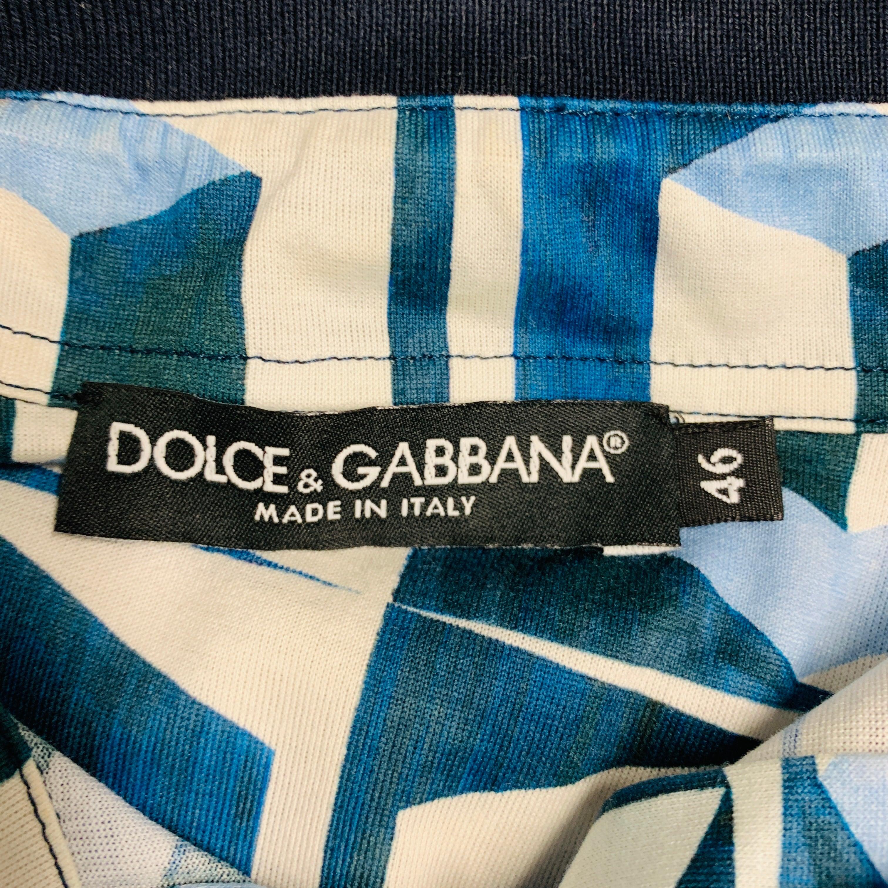 DOLCE & GABBANA Size S Blue White Graphic Cotton Short Sleeve Polo 5