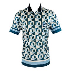 DOLCE 
GABBANA Size S Blue White Graphic Cotton Short Sleeve Polo