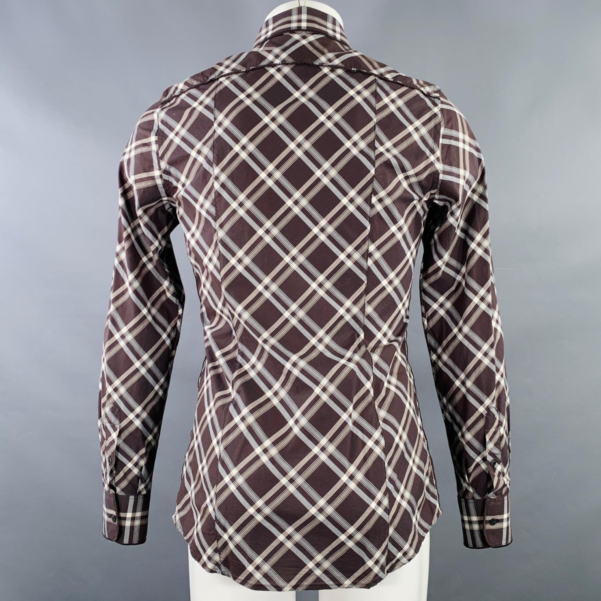 DOLCE & GABBANA Taglia S Marrone Grigio Plaid Cotone Due Tasche Camicia Manica Lunga In condizioni ottime in vendita a San Francisco, CA