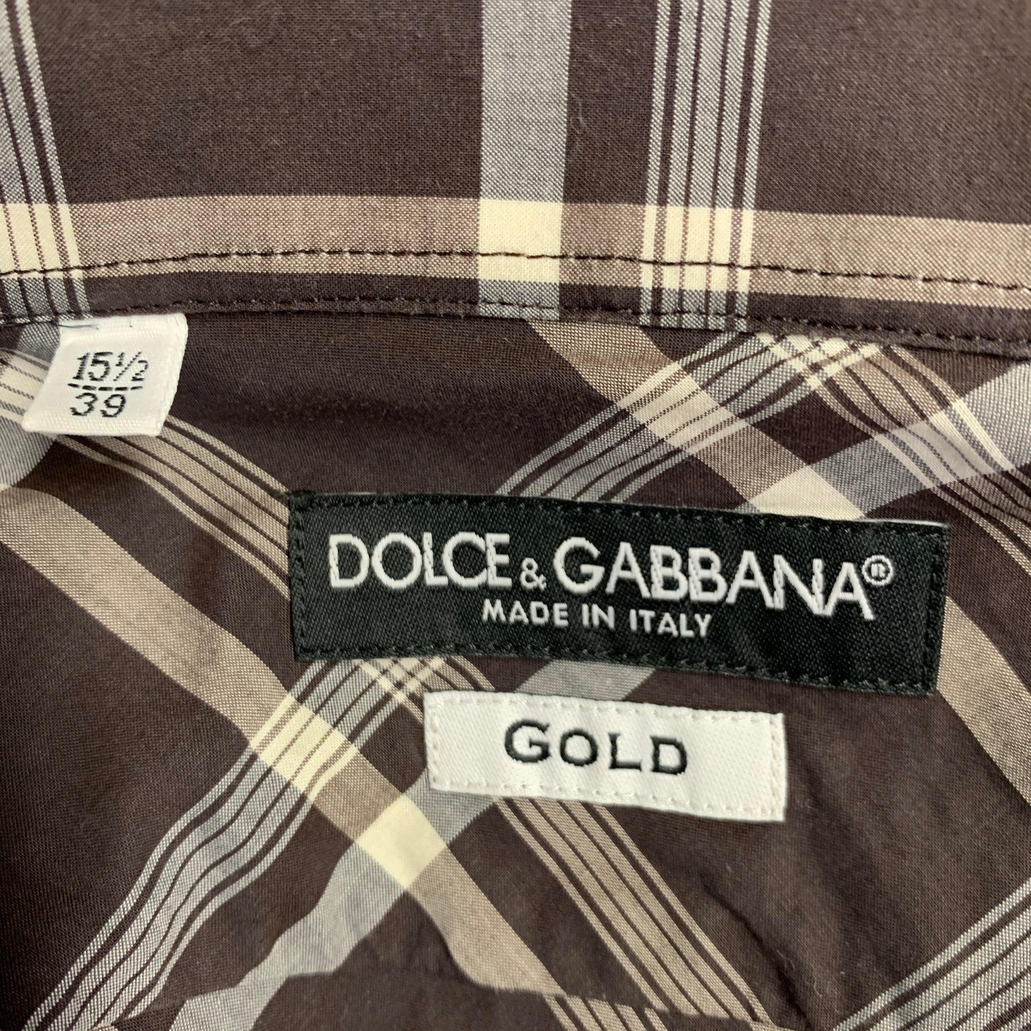 Uomo DOLCE & GABBANA Taglia S Marrone Grigio Plaid Cotone Due Tasche Camicia Manica Lunga in vendita
