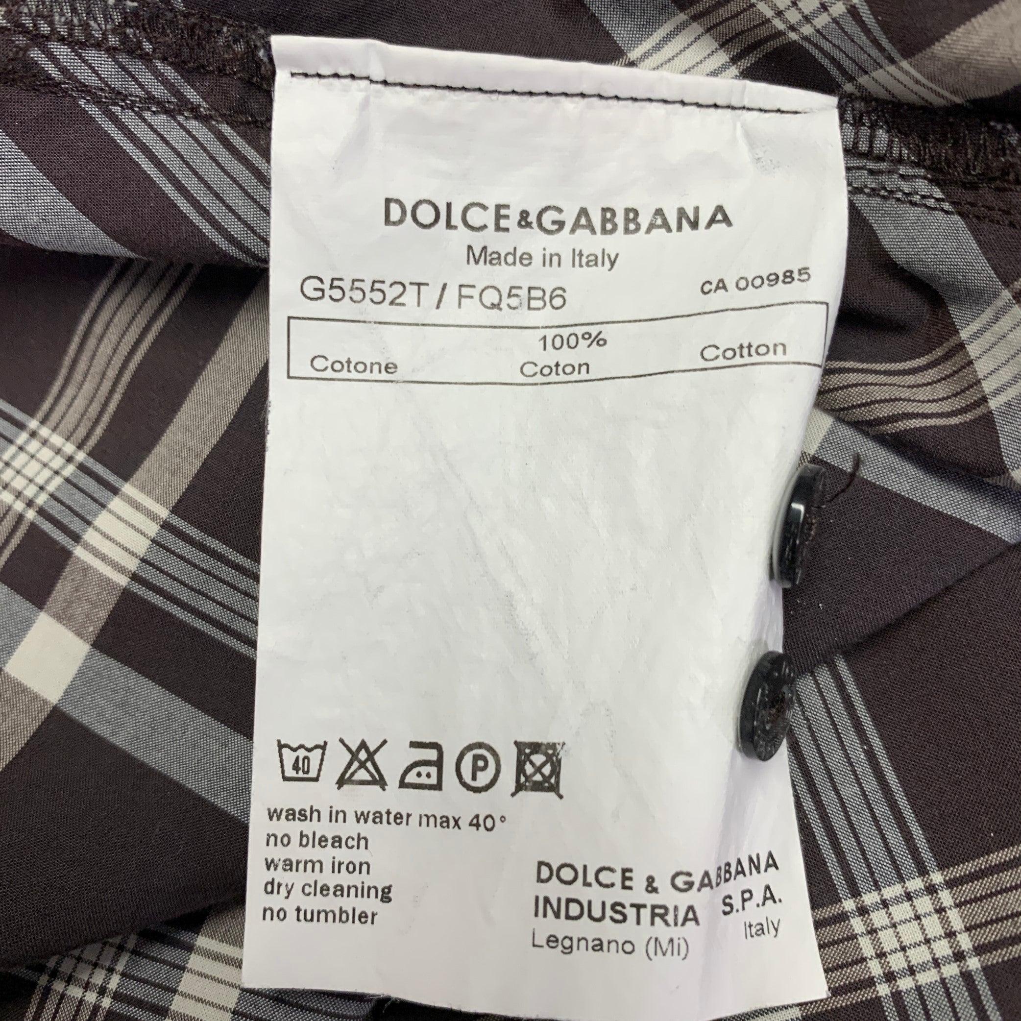 DOLCE & GABBANA Taglia S Marrone Grigio Plaid Cotone Due Tasche Camicia Manica Lunga in vendita 1