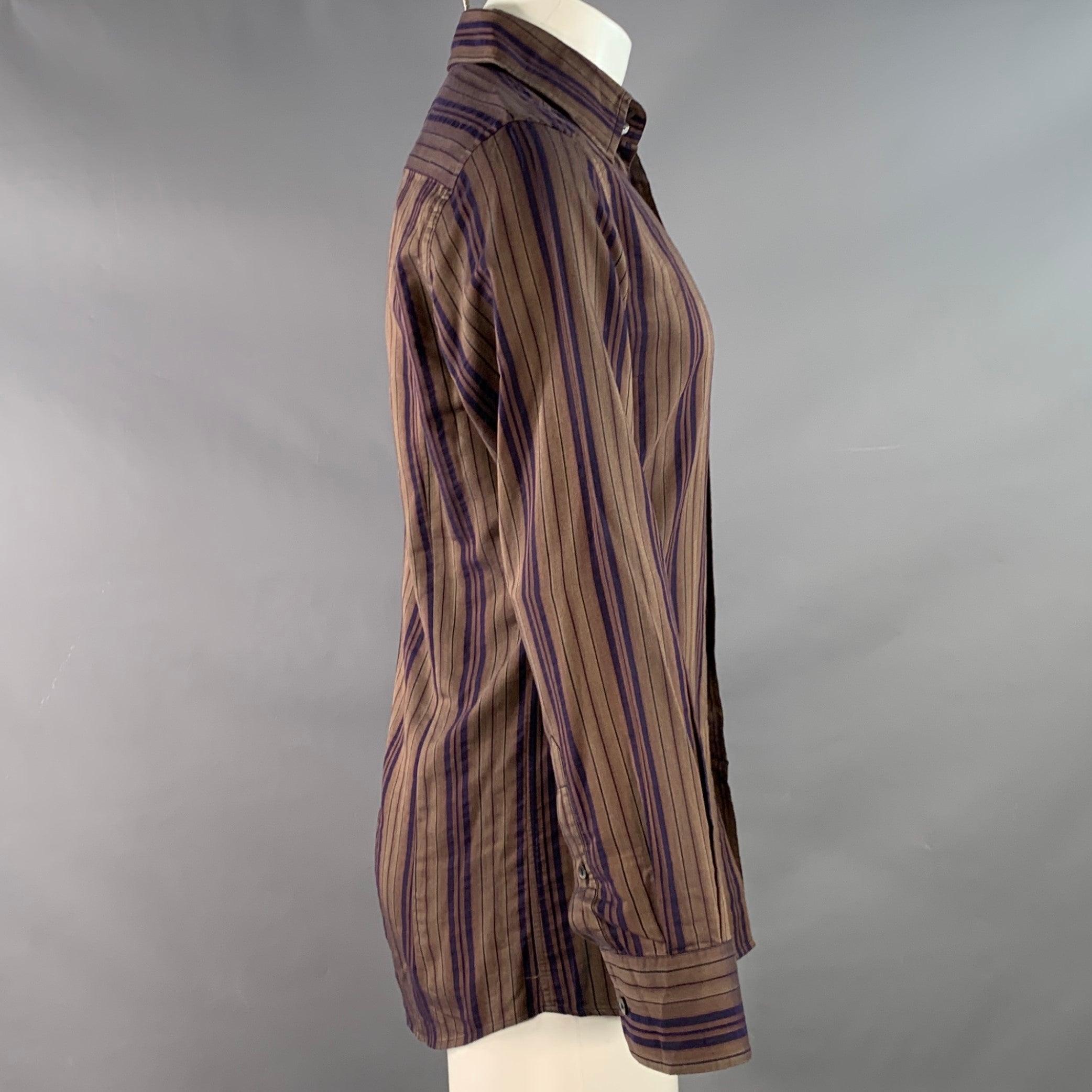 Marrone DOLCE & GABBANA - Camicia a maniche lunghe a righe marroni con un taschino - taglia S in vendita