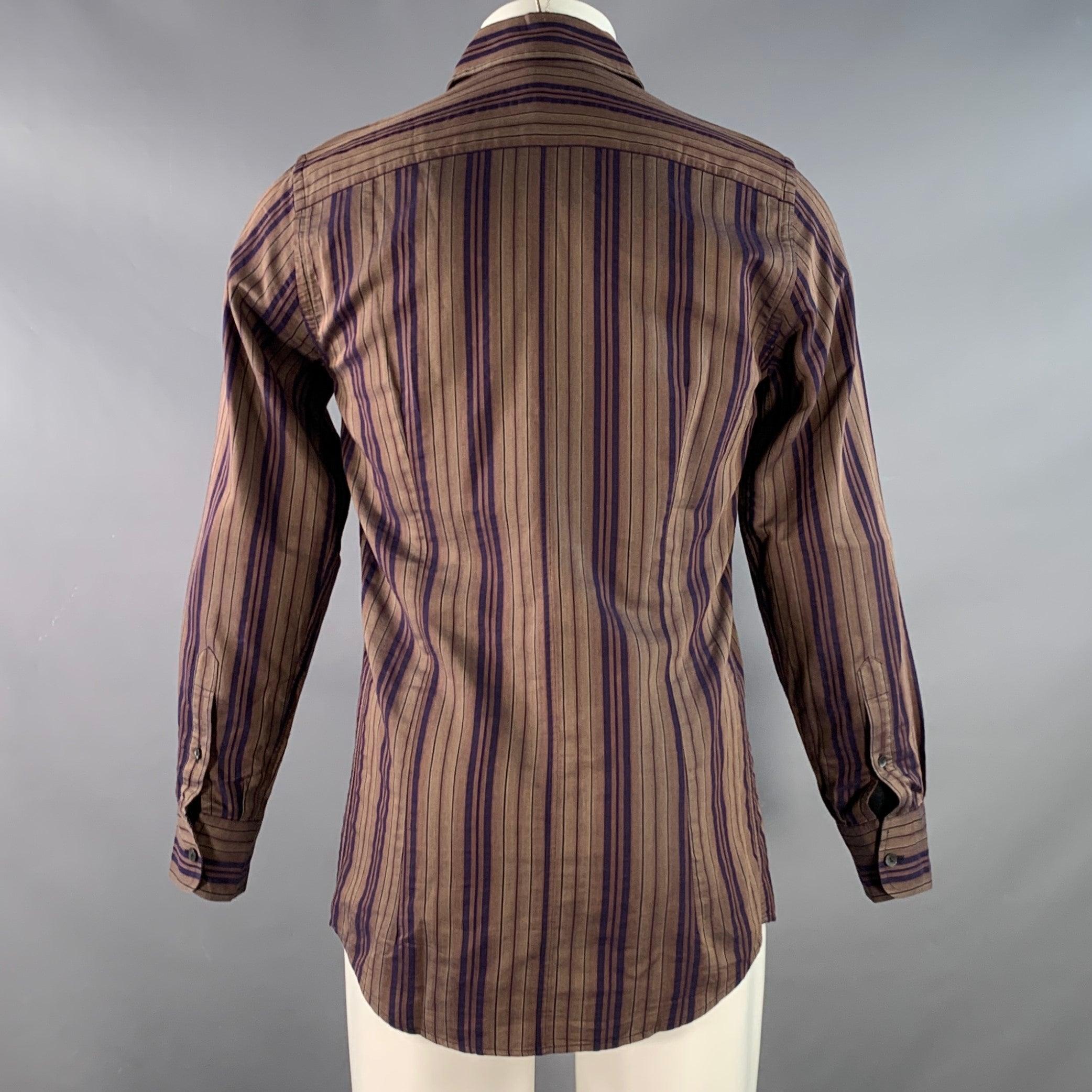 DOLCE & GABBANA - Camicia a maniche lunghe a righe marroni con un taschino - taglia S In condizioni ottime in vendita a San Francisco, CA