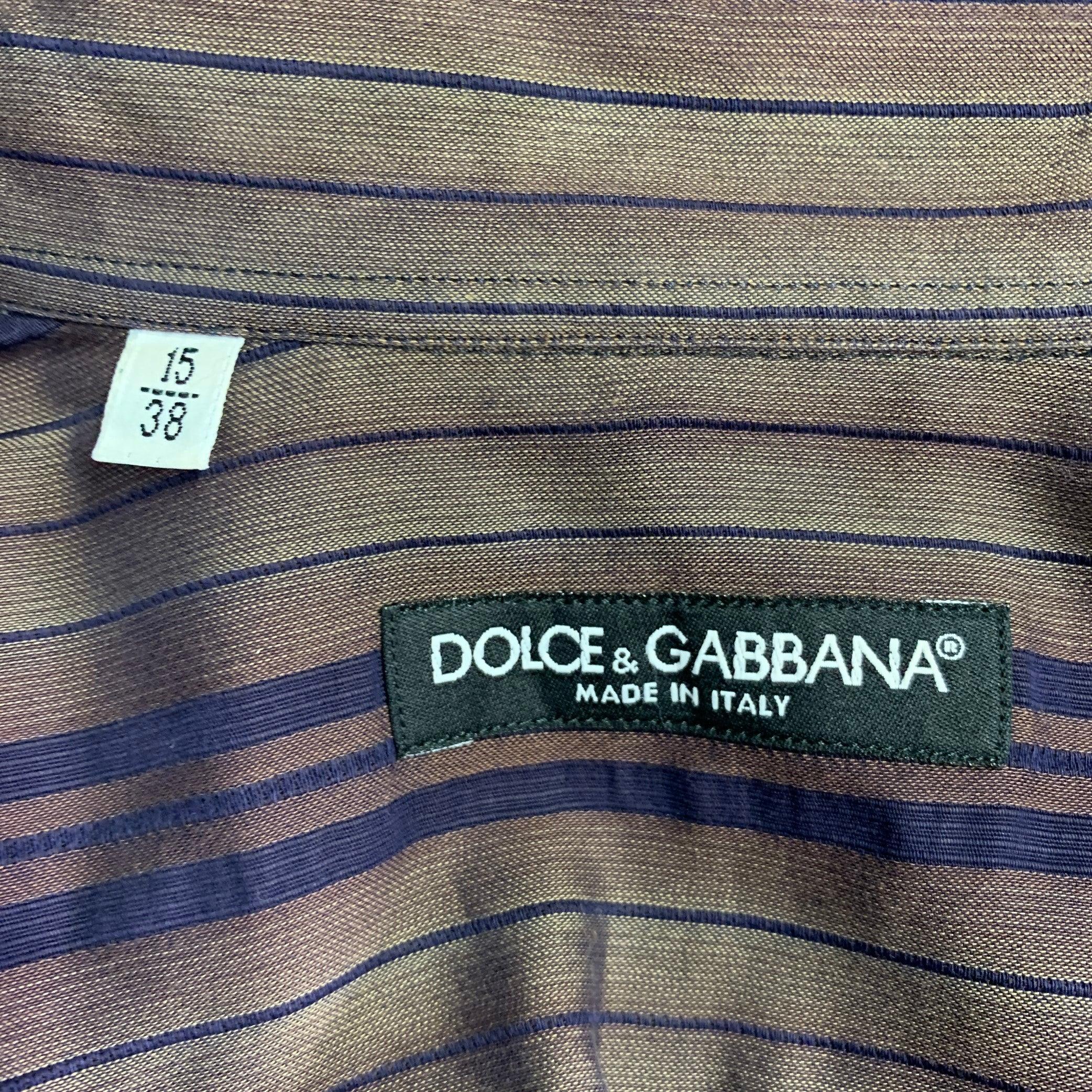 Uomo DOLCE & GABBANA - Camicia a maniche lunghe a righe marroni con un taschino - taglia S in vendita
