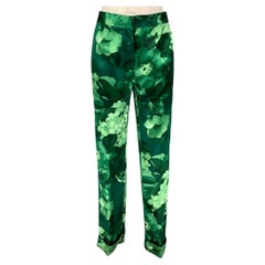 DOLCE & GABBANA Size S Green Black Silk Floral Cropped Dress Pants